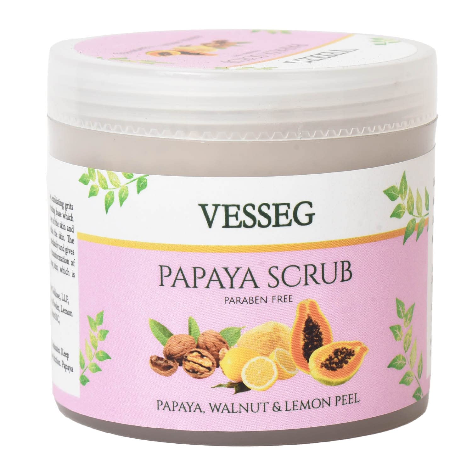 VESSEG Natural Papaya Body Scrub with Walnut & Lemon Peel - Paraben Free Exfoliator for Soft Skin (100g) | Gentle Face & Body Scrub for Dry Skin, Perfect for Spa Day & Self Care Routine