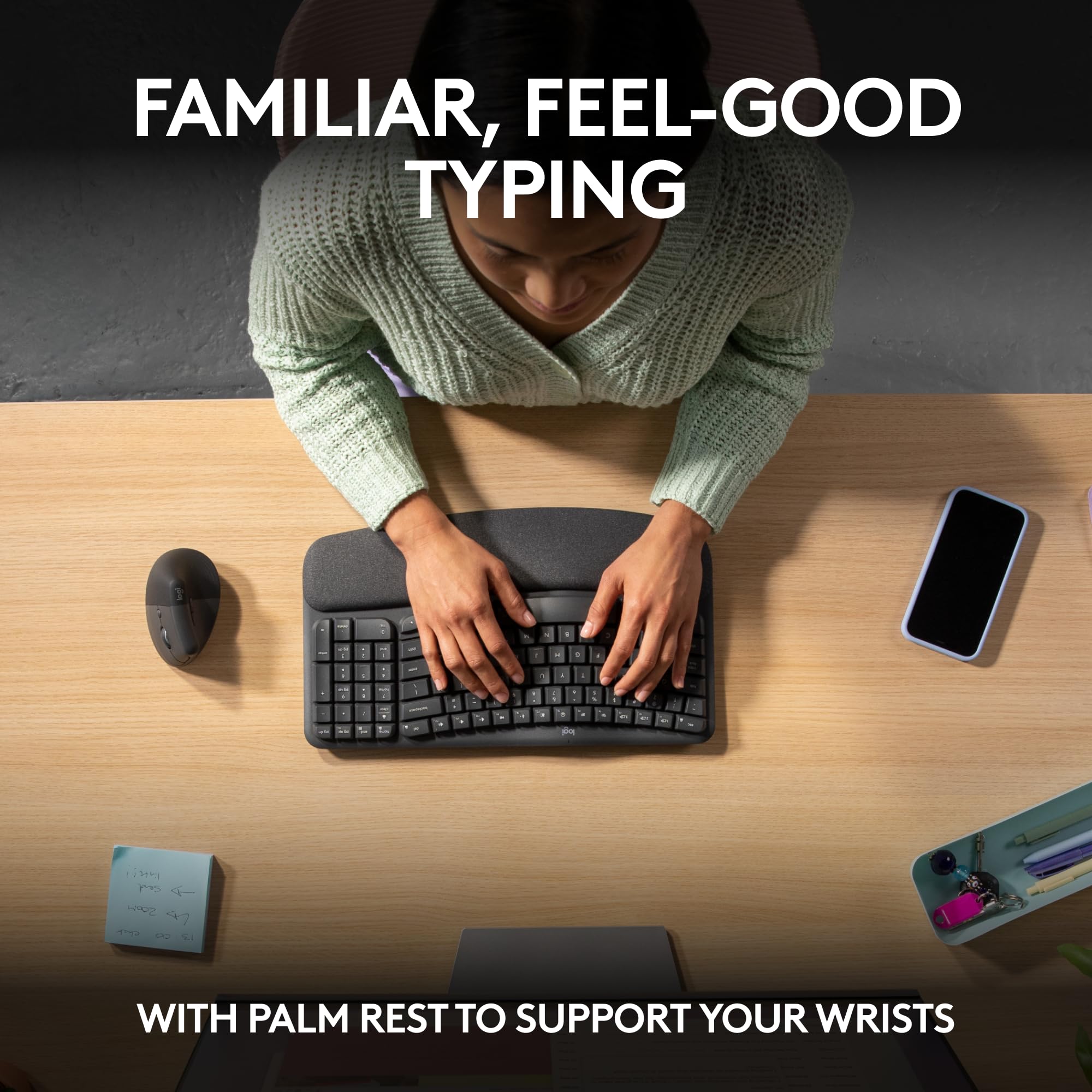Logitech Wave Keys & Lift Vertical Ergonomic Wireless Keyboard and Mouse Bundle - Comfortable Palm Rest, Easy-Switch Bluetooth for Windows/Mac (Graphite) - Perfect for Office Work, Home Use, and Long Computing Sessions