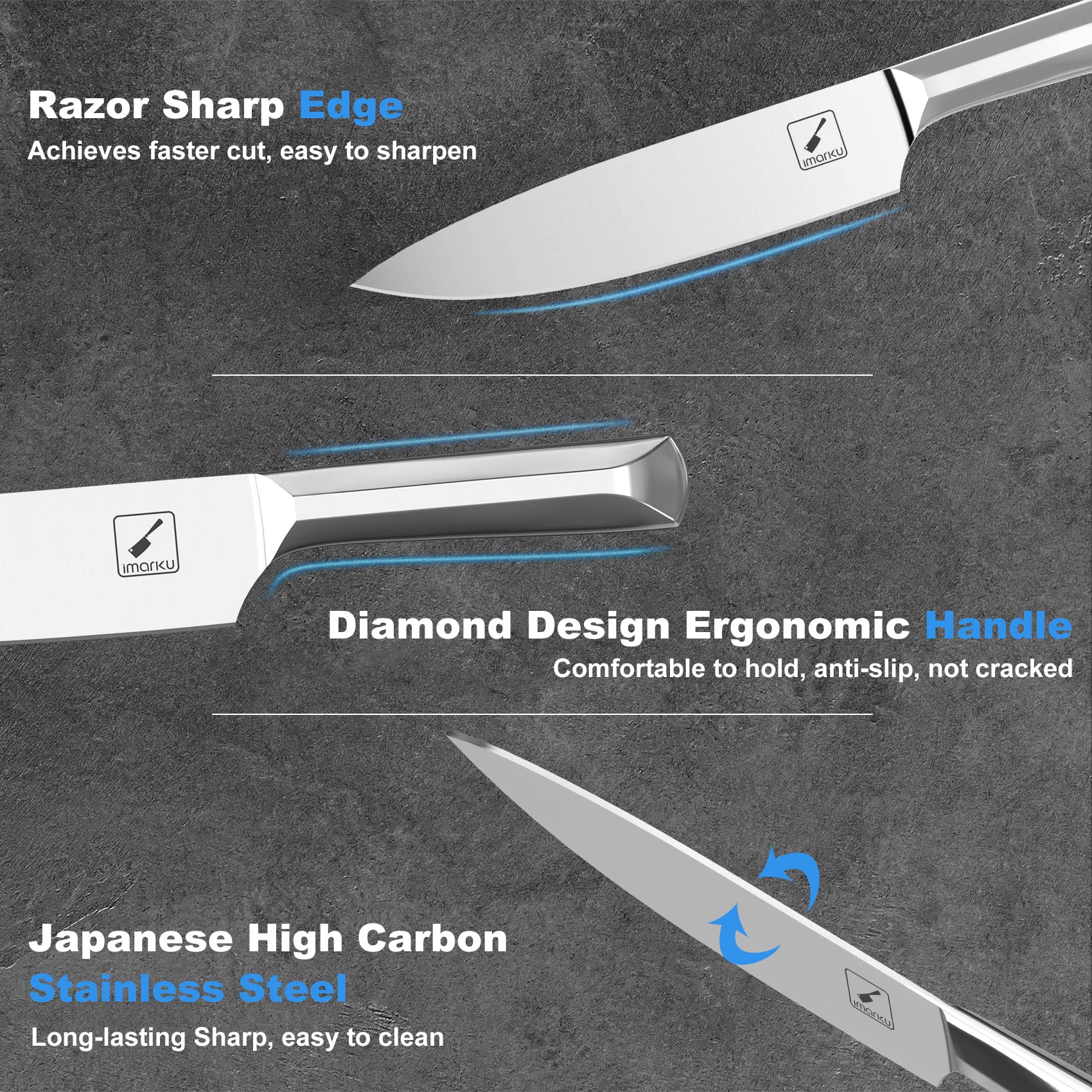 Imarku 16-Piece High Carbon Stainless Steel Kitchen Knife Set with Wooden Block - Ultra Sharp Japanese Knives with Non-Slip Dotted Ergonomic Handles - Perfect for Home Chefs, Cooking Enthusiasts & Gift Giving