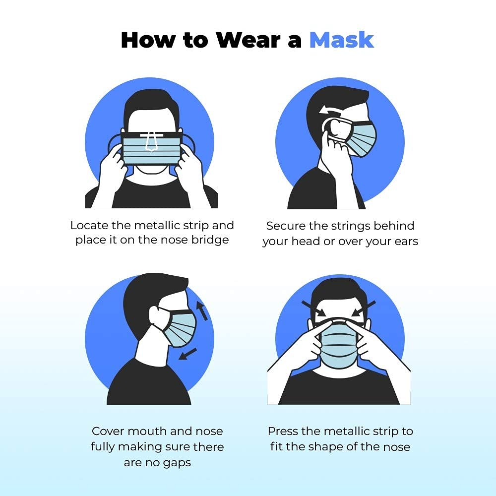 25 Pack Disposable 3-Ply Non-Woven Face Masks with Elastic Ear Loops & Nose Wire - Comfortable Protection for Daily Use, Travel, and Public Spaces