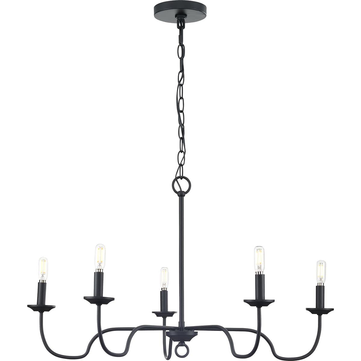 Progress Lighting Canebrake Collection 5-Light Farmhouse Chandelier - Matte Black Finish - Rustic Ceiling Light Fixture for Dining Room, Kitchen, or Entryway