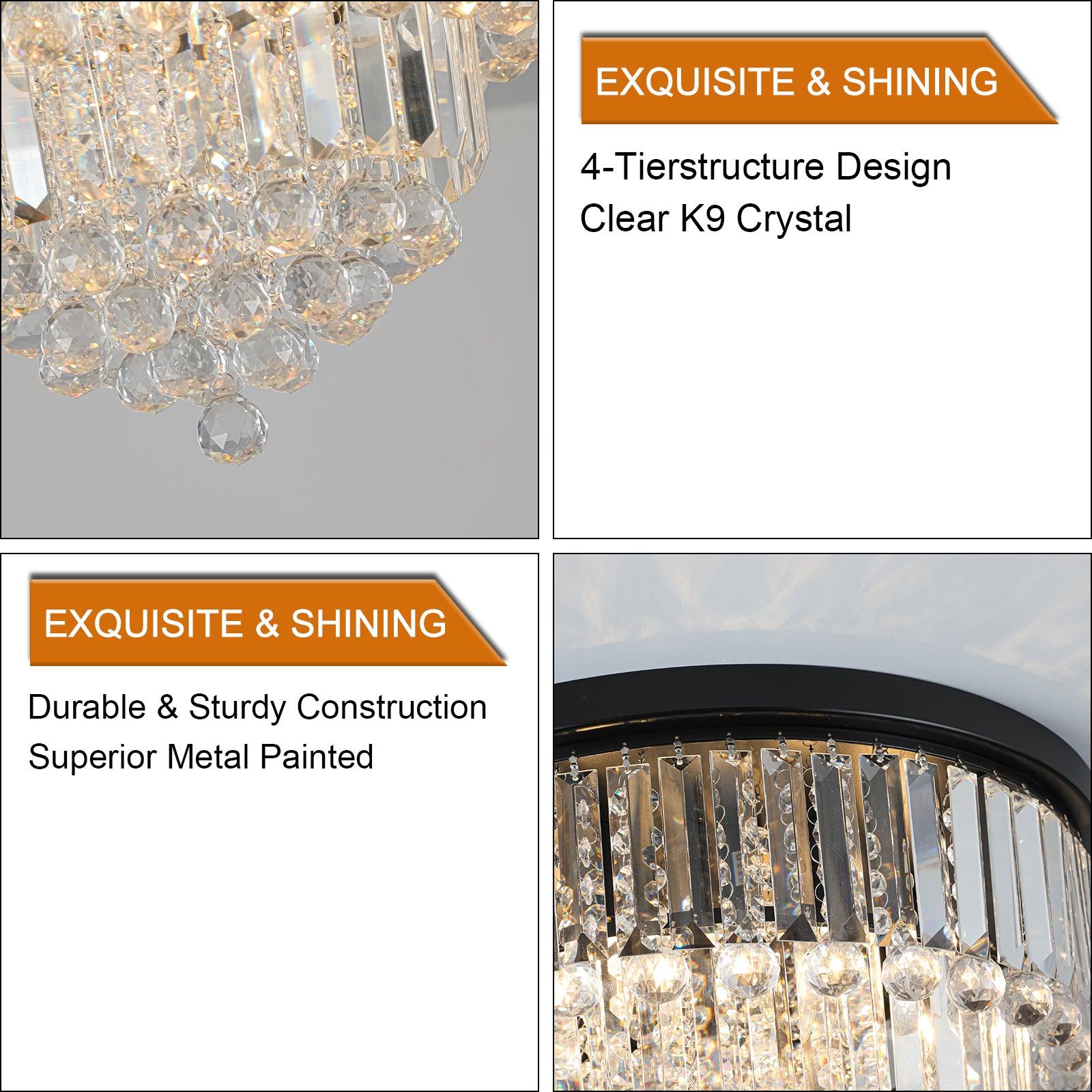 Luxury Modern Black Crystal Chandelier - Large Ceiling Light Fixture for Dining Room, Living Room, Bedroom - Elegant Home Lighting for Parties & Romantic Dinners