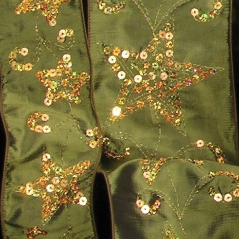 Green Taffeta Sequined Stars Wired Craft Ribbon - 4 Inch x 20 Yards Bulk Roll for Gift Wrapping, Holiday Decorations & DIY Projects