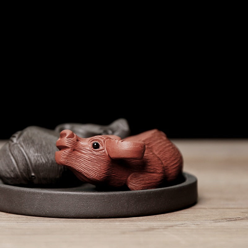 Yixing Clay Ba Gua Buffalo Tea Pet - Handmade Chinese Ceramic Tea Companion for Gongfu Tea Ceremony, Good Luck Symbol & Decoration for Tea Table