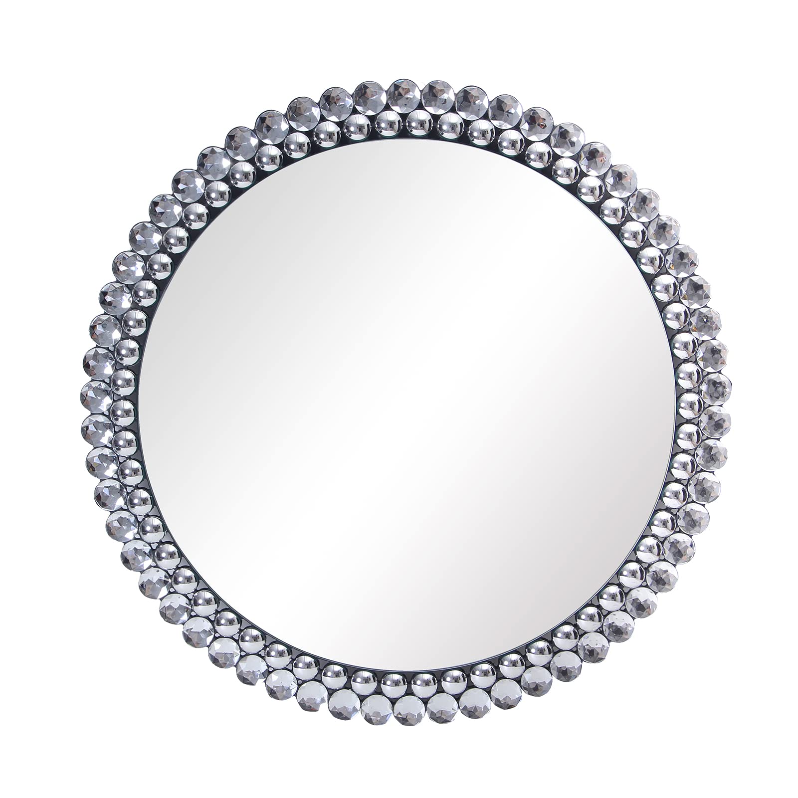24 Inch Round Wall Mirror with Rhinestone Frame & Convex Design - High Reflection Silver Mirror for Living Room, Dining Room Decor - Perfect for Home Decor, Vanity Dressing & Interior Design Enhancement