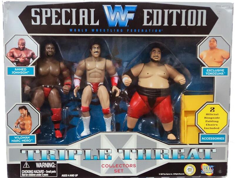 1997 WWF Jakks Pacific Triple Threat Exclusive Action Figure Set - Ahmed Johnson, Wildman Marc Mero & Yokozuna | Wrestling Collectibles for Display & Nostalgic Fans