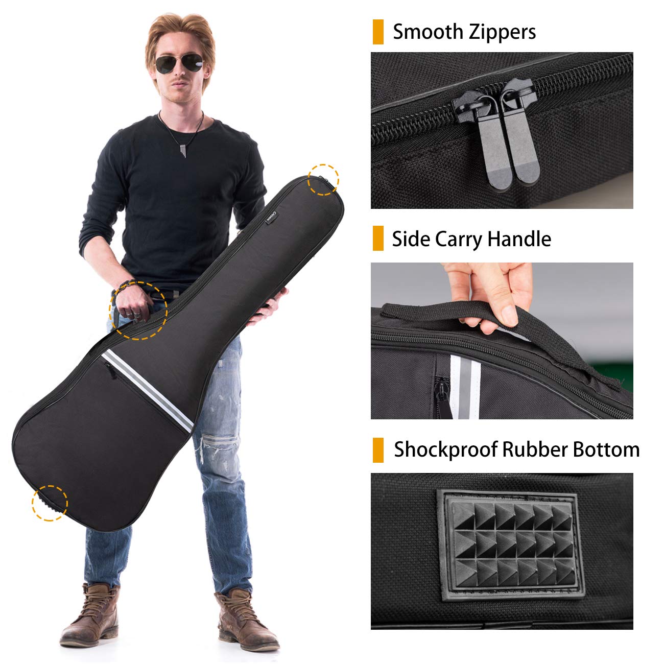 CAHAYA Electric Guitar Gig Bag - 6mm Padded Backpack with Reflective Bands, Soft Protective Case for Electric Guitars (Black CY0225) - Perfect for Travel, Gigging & Storage