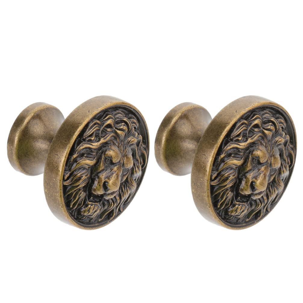 Lion Head Cabinet Knobs - 2 Pack Zinc Alloy Drawer Handles & Door Pulls for Kitchen, Bathroom, Dresser - Vintage Furniture Hardware (Perfect for Farmhouse, Victorian & Antique Style Decor)