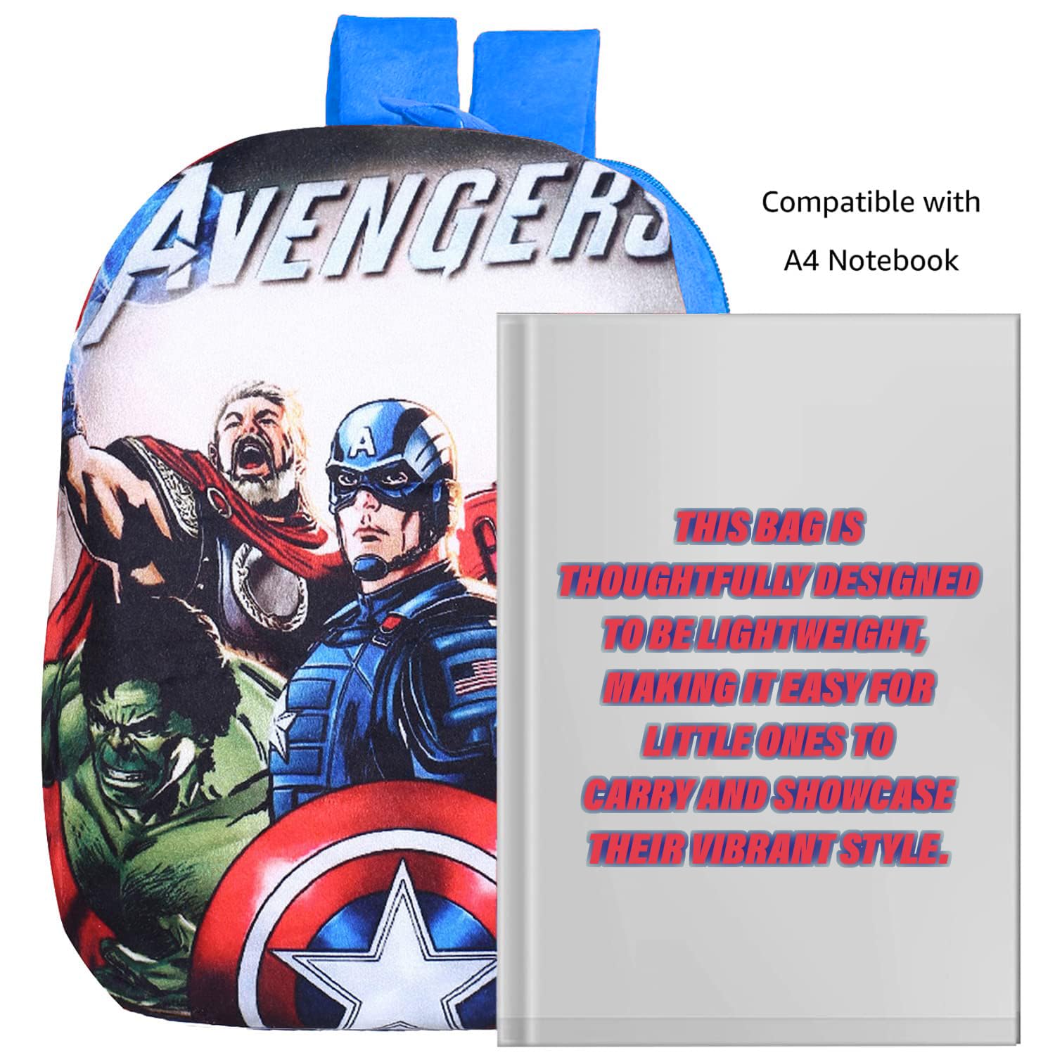 Marvel Avengers Velvet Kids School Backpack for Boys & Girls - 2 Compartments Blue | Student Bookbag for Elementary & Middle School | Perfect for Daily Use, Travel & Outdoor Activities