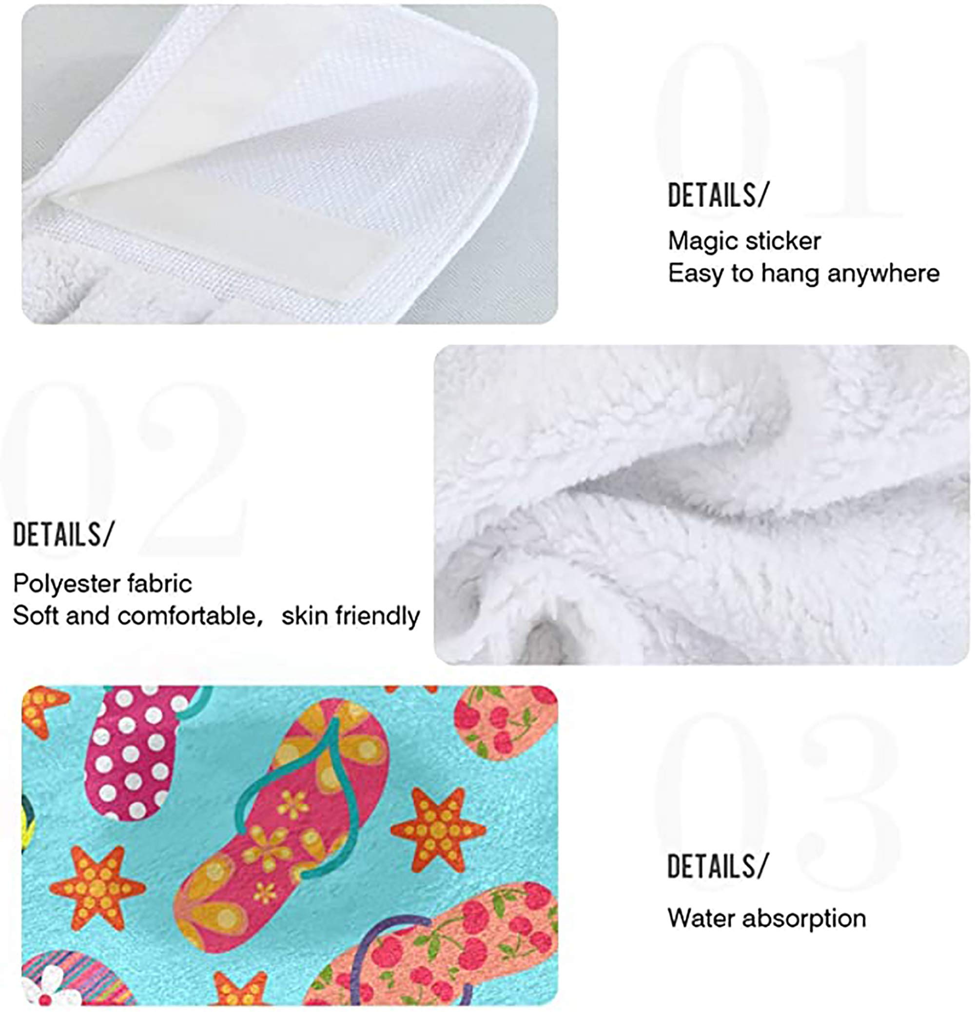 Boccsty Flip Flop Hanging Kitchen Towels Set of 2 - Summer Starfish Pattern Dish Cloths with Ties, Hand Towels for Bathroom, Tea Bar, Farmhouse Decor - Perfect for Housewarming Gifts and Tabletop Decor