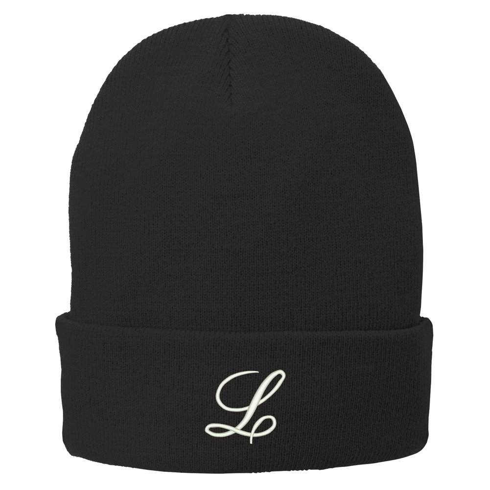 Trendy Letter L Embroidered Winter Knitted Long Beanie Hat for Men & Women - Warm Fleece-Lined Skull Cap for Cold Weather, Outdoor Activities, and Street Fashion