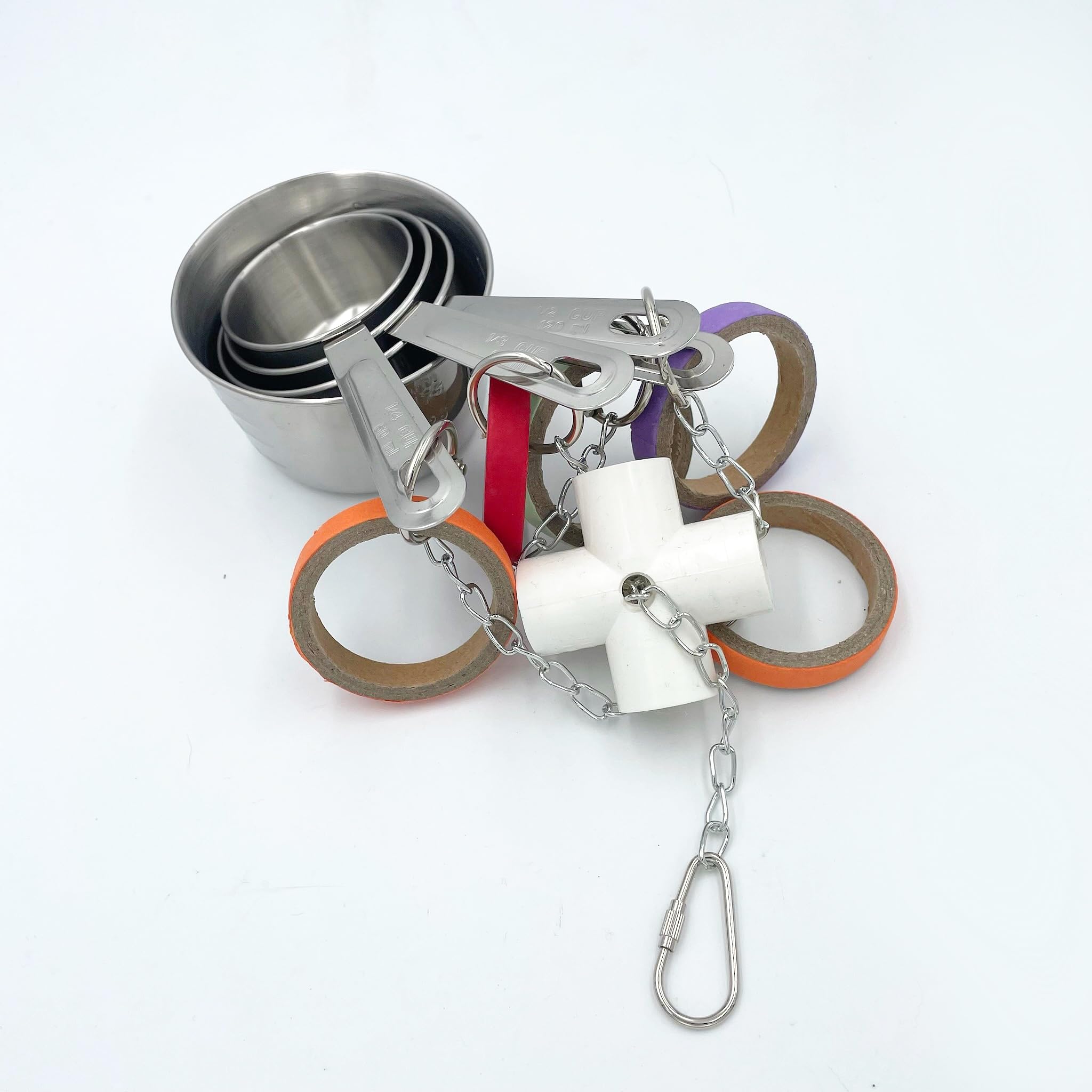 Durable Stainless Steel Bird Toys for Parrots - Pullable Cups & Cardboard Rings for Amazons, Mini Macaws, African Greys, Cockatoos, Eclectus | Interactive Play & Foraging Fun