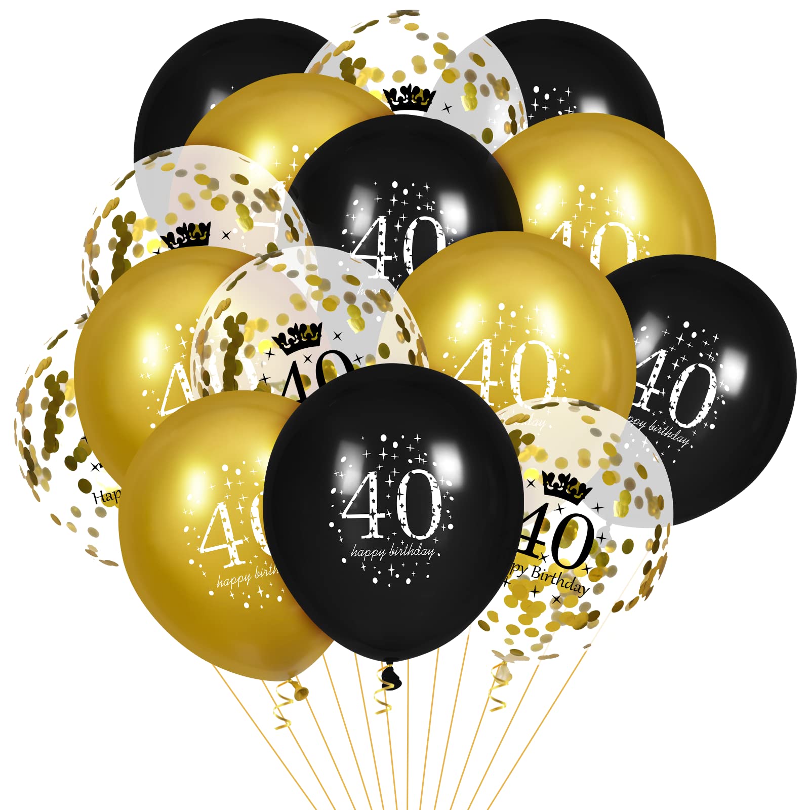 40th Birthday Balloons for Men & Women - 15 Pcs Black Gold Happy 40th Birthday Party Decorations - Perfect for 40th Birthday Parties, Milestone Celebrations & Anniversary Decorations