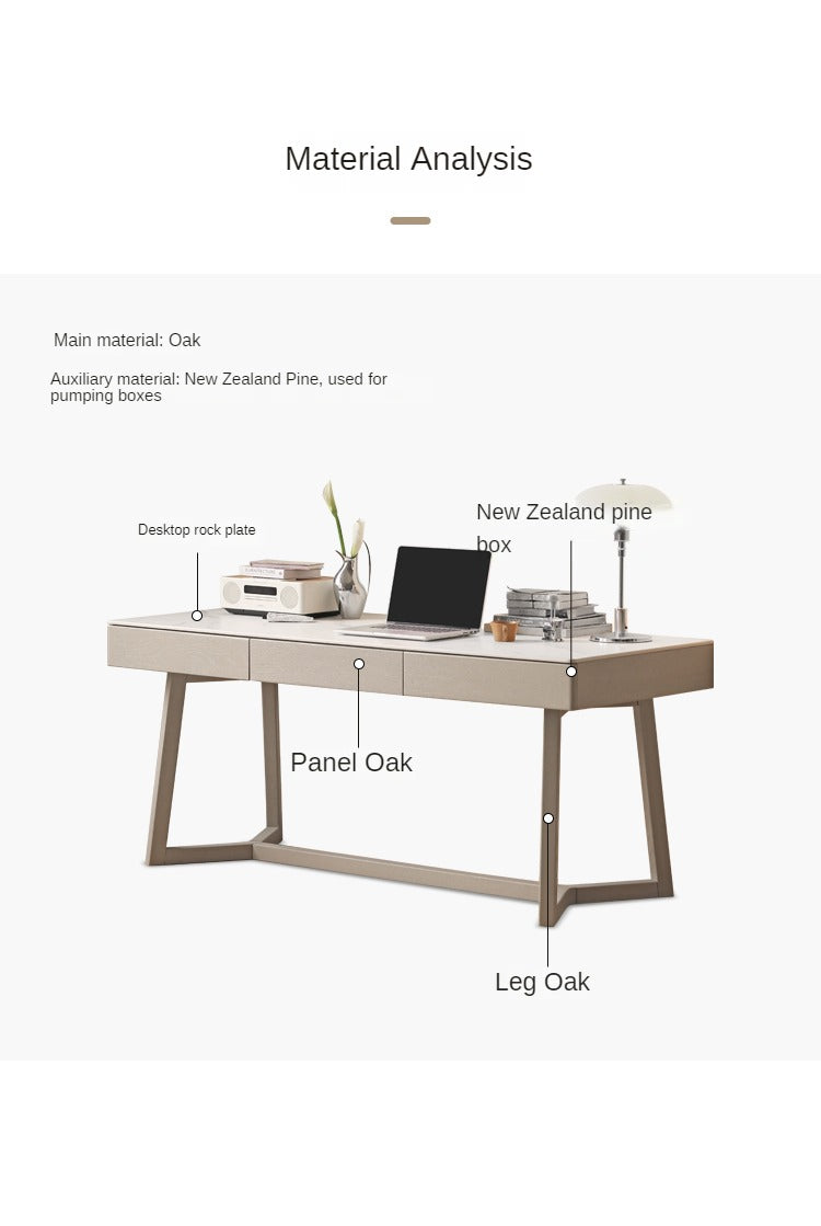 Solid Oak Wood Desk with Drawer - Warm & Elegant Writing Table for Home Office, Study Room or Library - Durable Wooden Workstation for Professionals & Students