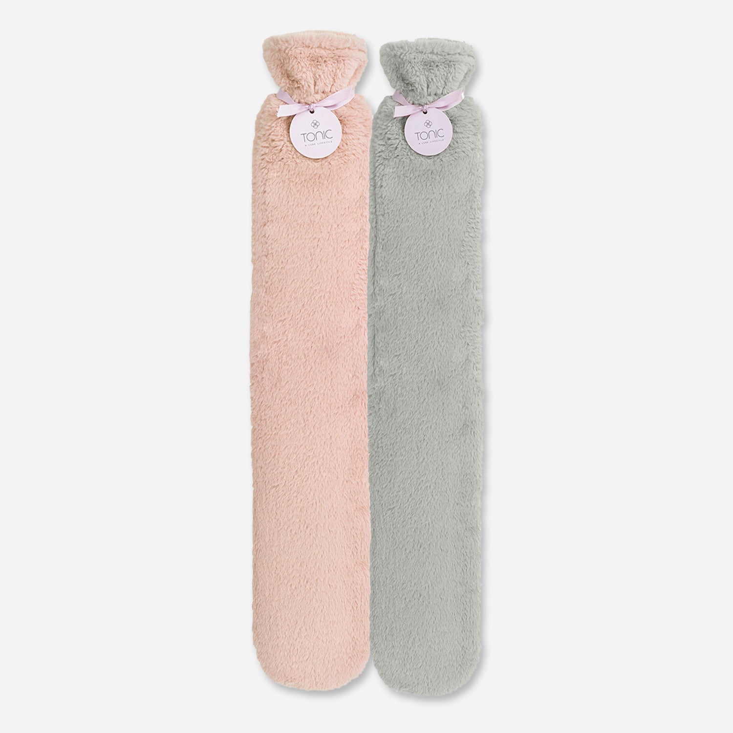 Premium Long Hot Water Bottles Set of 2 - Soft Grey & Rose for Pain Relief, Warmth & Comfort - Perfect for Period Cramps, Cold Nights & Relaxation