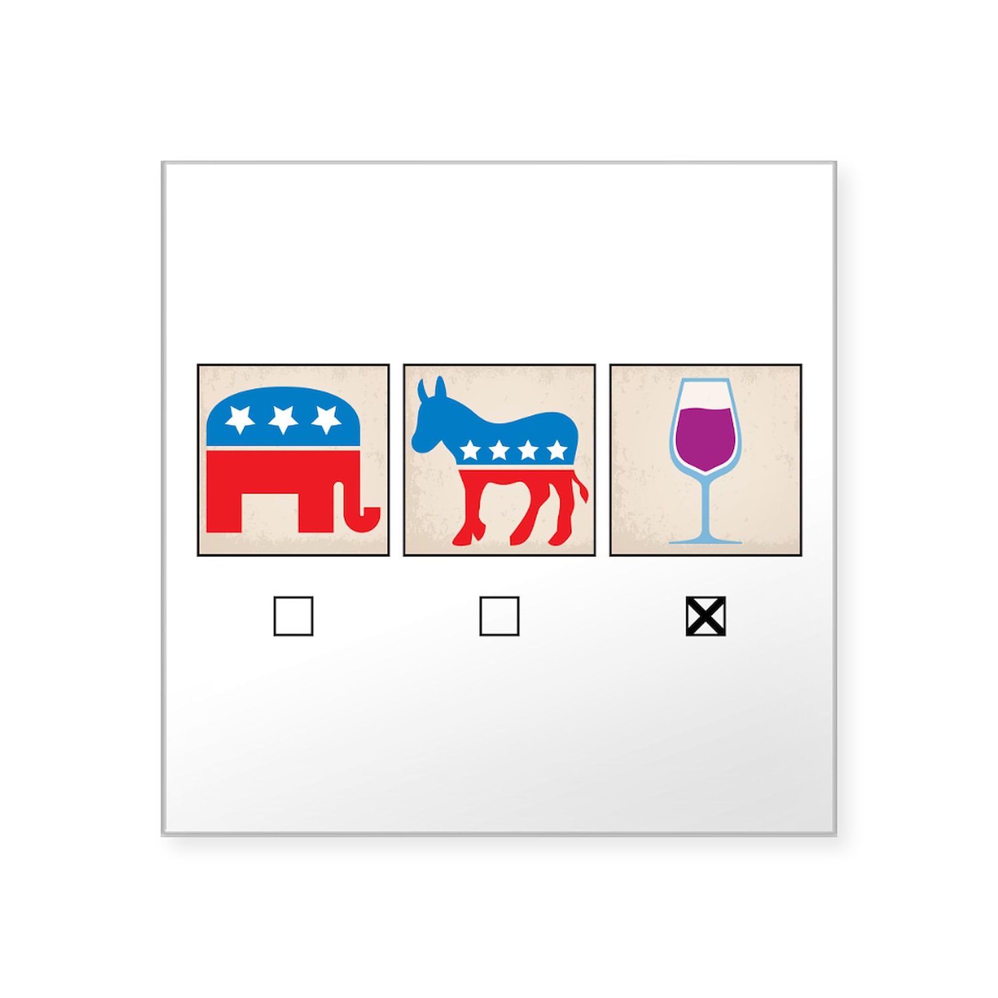I Vote Wine Square Sticker 3x3 Inch - Funny Political Car Decal Bumper Sticker for Elections, Parties & Social Events - Perfect for Cars, Laptops, Water Bottles