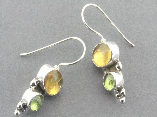 Natural Amber & Citrine Drop Earrings in Sterling Silver – Elegant Dangle Jewelry for Women, Perfect for Parties & Special Occasions