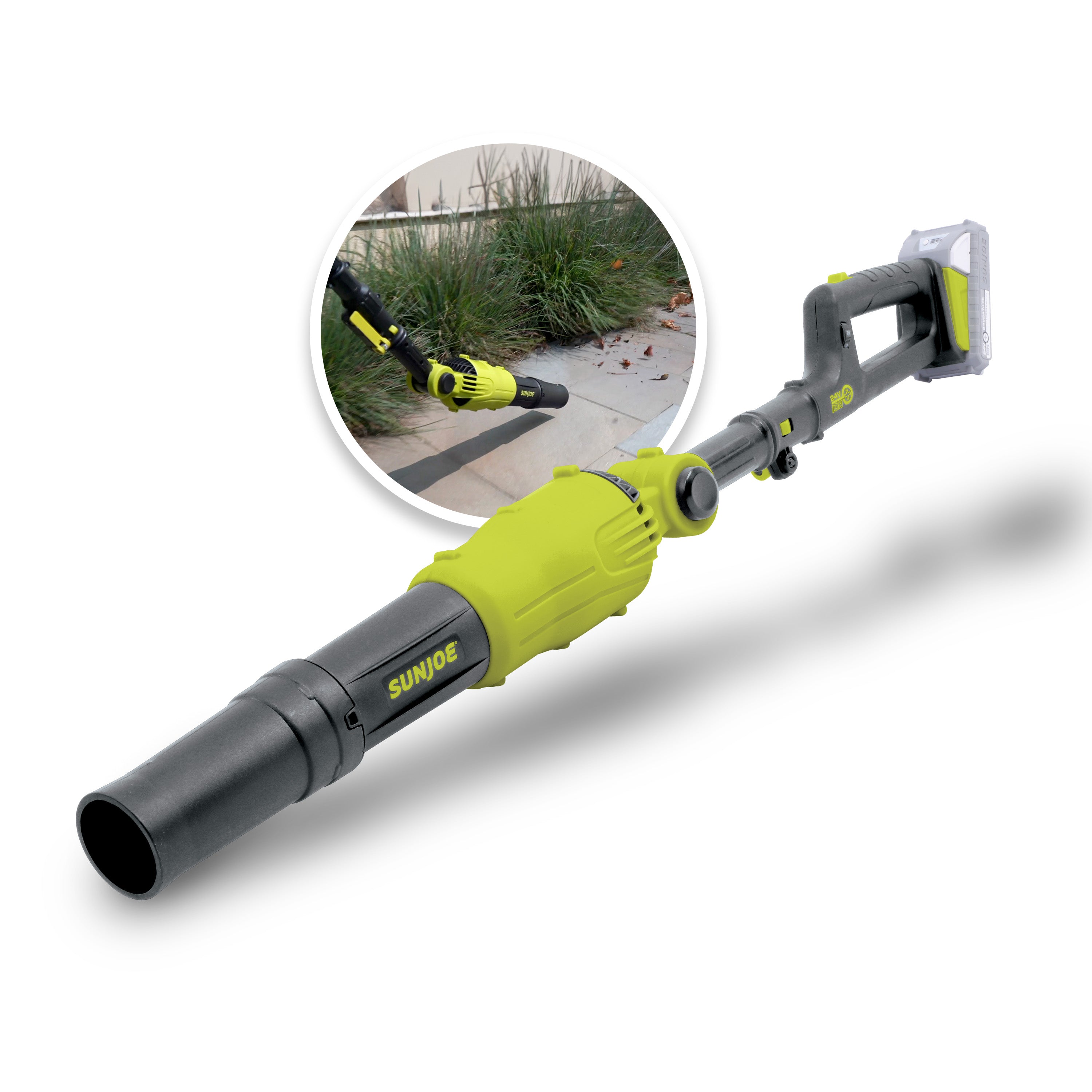Sun Joe 24V TBP LTE 2-in-1 Cordless Handheld & Pole Leaf Blower Kit with 2.0Ah Battery & Charger | 3 Nozzle Attachments | Ideal for Yard Cleaning, Patio Maintenance & Driveway Debris Removal