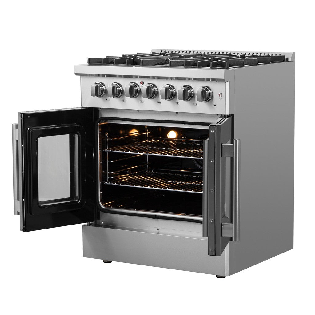 Forno Galiano 30-inch 4.32 cu. ft. Freestanding Dual Fuel Range - Stainless Steel French Door Gas Stove & Electric Oven (Model FFSGS6356 30) | Perfect for Modern Kitchens, Home Chefs & Entertaining