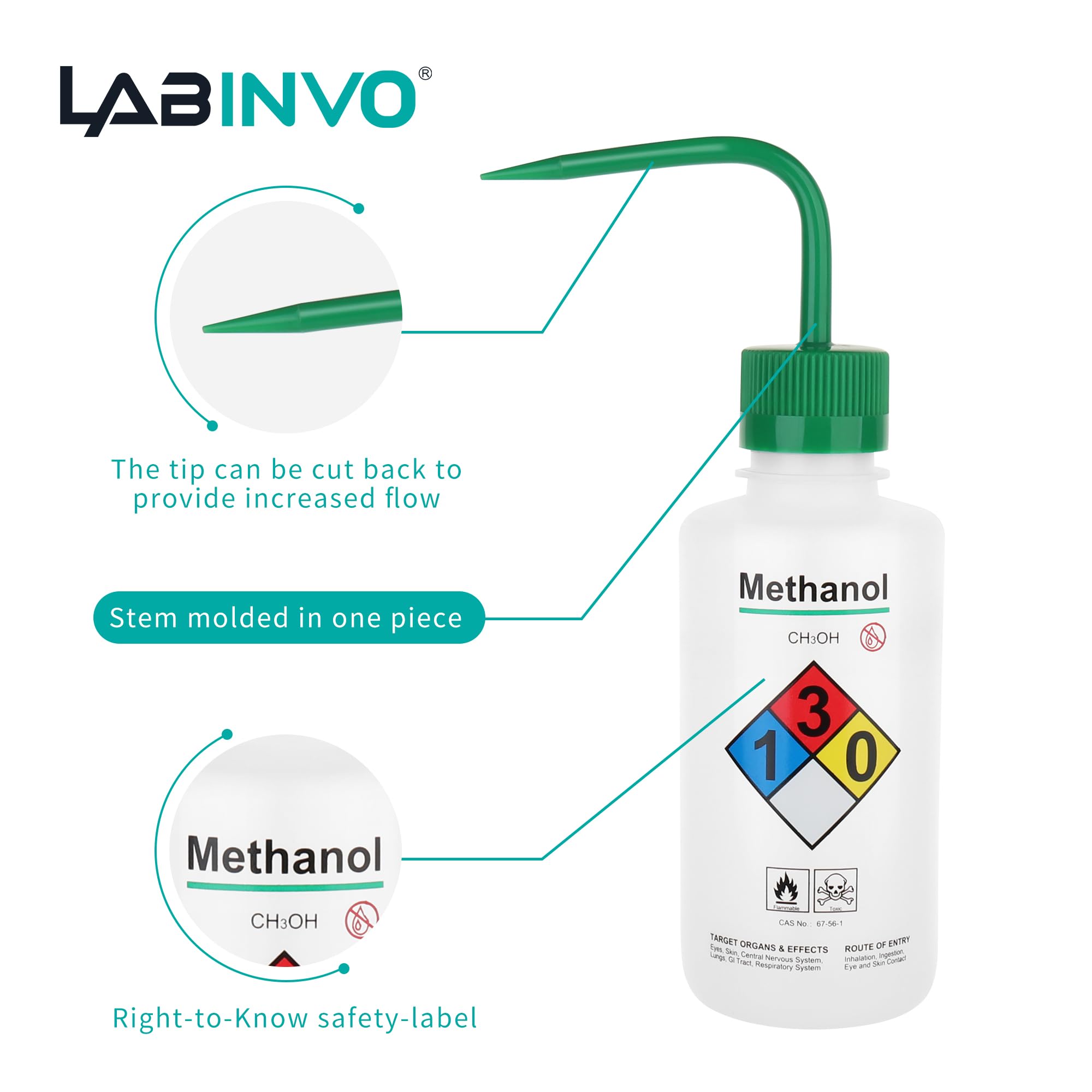 500ml Safety Wash Bottles - 6PCS Lab Squeeze Bottles for Acetone, Alcohol, Methanol (LDPE Material) | Perfect for Chemistry Labs, Cleaning & Scientific Experiments