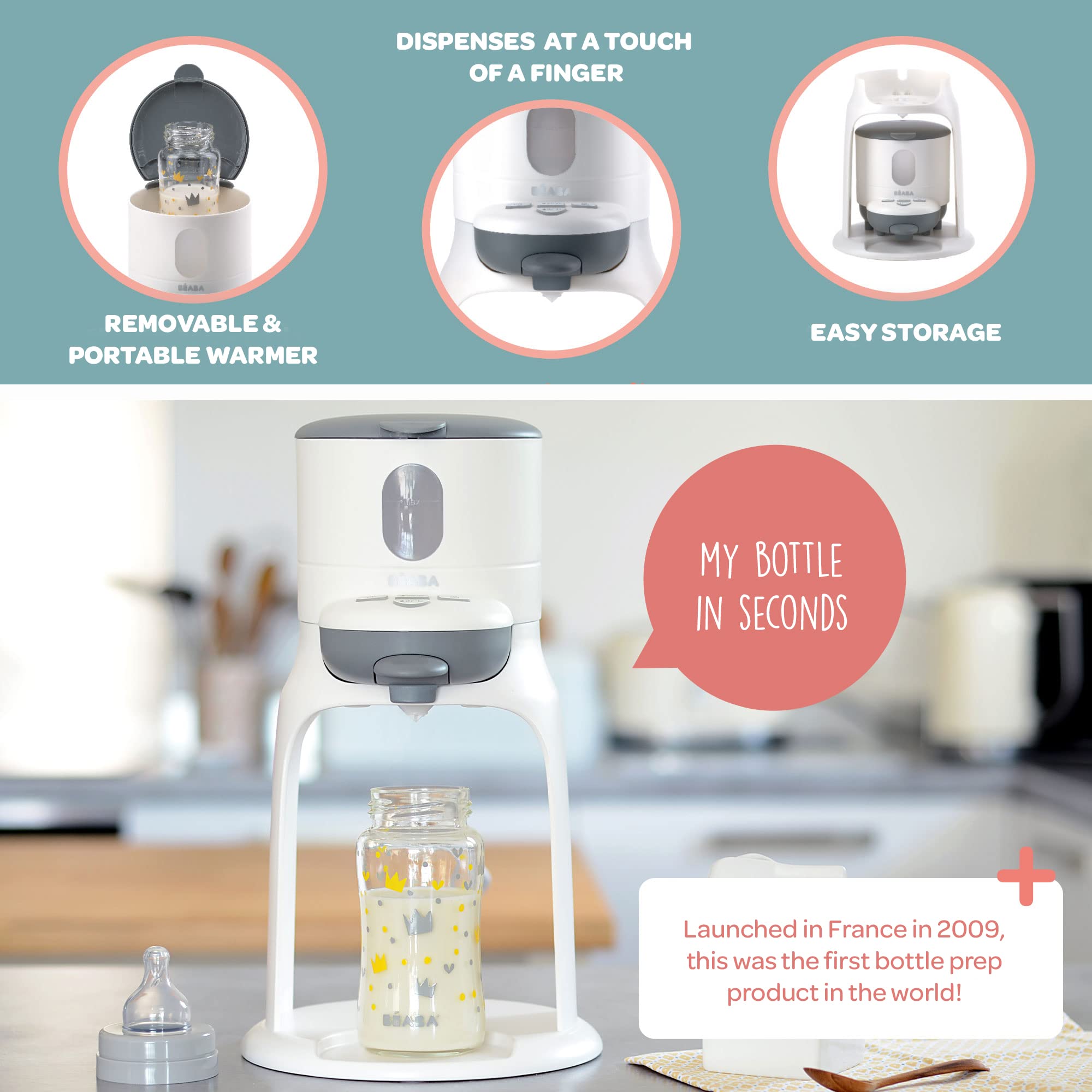 BEABA Bib'Expresso Fast Water Warmer & Formula Maker - Heats Baby Bottles in 30 Seconds, Instant Warm Water Dispenser for Infant Feeding, Baby Food Warmer - Perfect for Nighttime Feedings & Travel Use