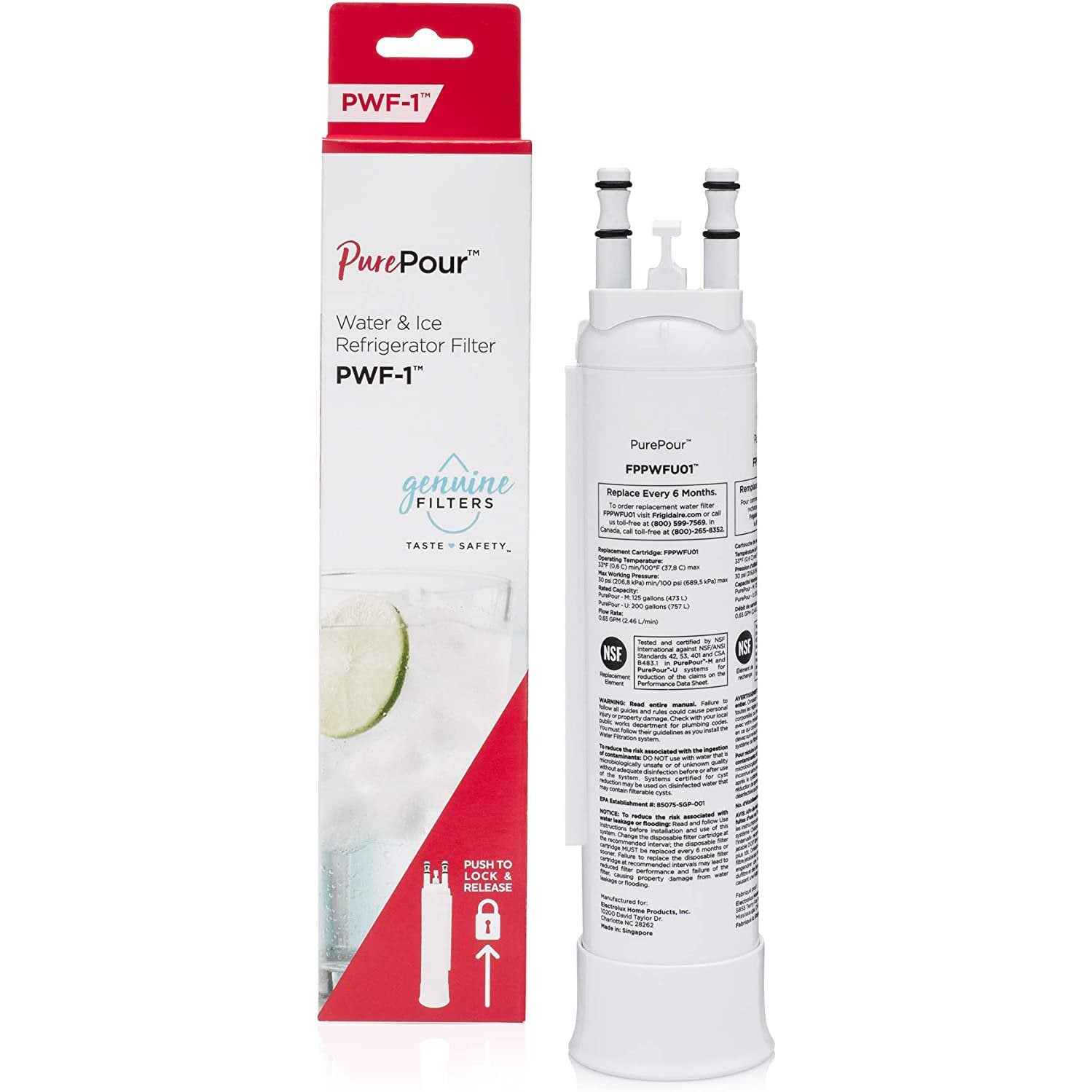 Frigidaire FPPWFU01 PurePour PWF-1 Refrigerator Water Filter Replacement - Blue Ripple - NSF Certified for Clean Drinking Water - Perfect for Home, Office, and RV Use