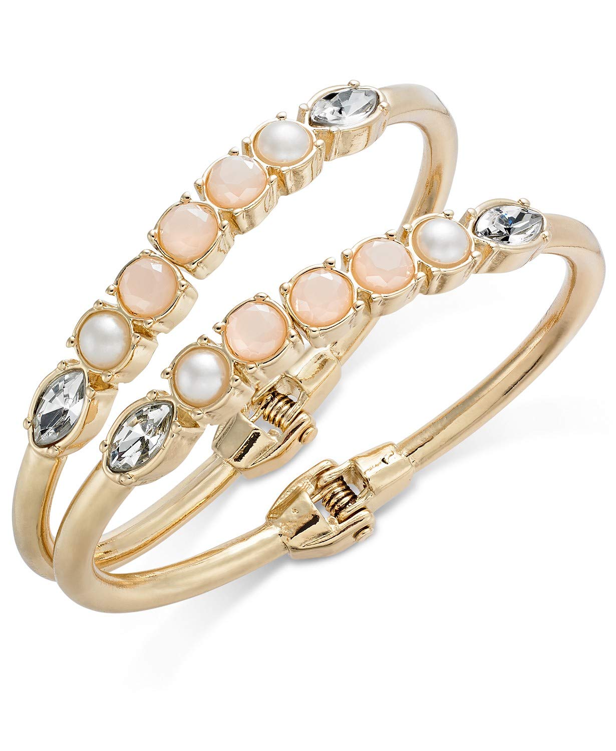 INC International Concepts I.N.C. Gold-Tone 2-Piece Set Stone & Crystal Bangle Bracelets for Women - Elegant Stackable Jewelry for Parties, Weddings & Everyday Wear