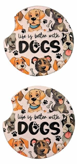 Soft Neoprene Car Coasters for Cup Holders - 2 Pack Absorbent Drink Pads for Cars - Pet Lover Accessories for Women - Perfect for Coffee, Water Bottles & Road Trips