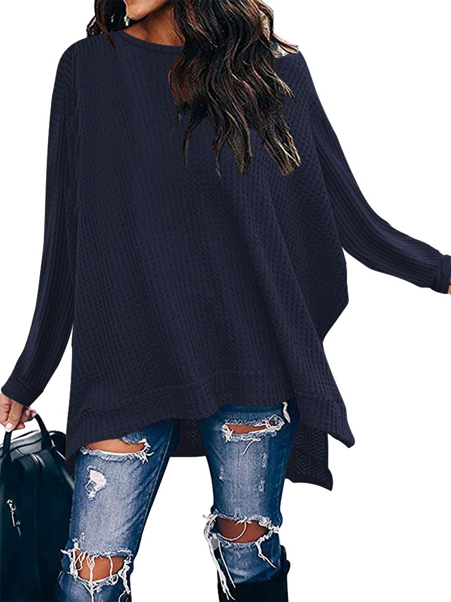 ANRABESS Women's Oversized Sweater - Batwing Sleeve Waffle Knit Pullover Top with Split Hem | Casual Loose Fit Crewneck Tunic for Fall & Winter | Perfect for Coffee Dates, Office Wear & Weekend Outfits