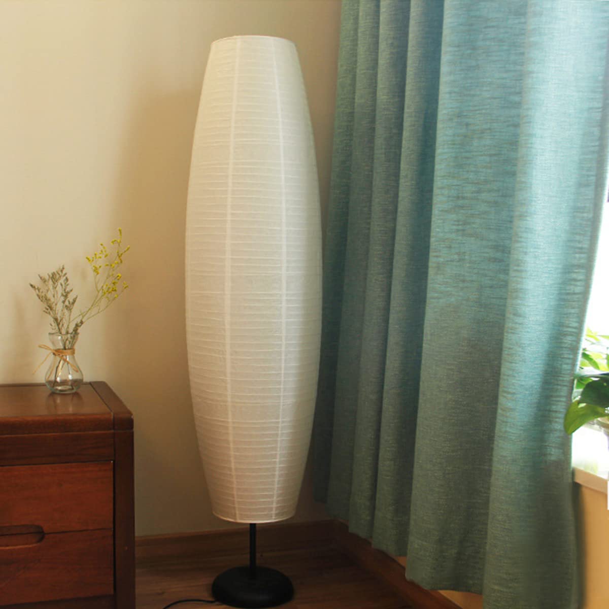 FERCAISH Foldable Rice Paper Floor Lamp Shade - Minimalist Modern Paper Light Bulb Cage for Living Room, Bedroom, Office - Soft Ambient Lighting for Cozy Home Decor & Meditation Spaces