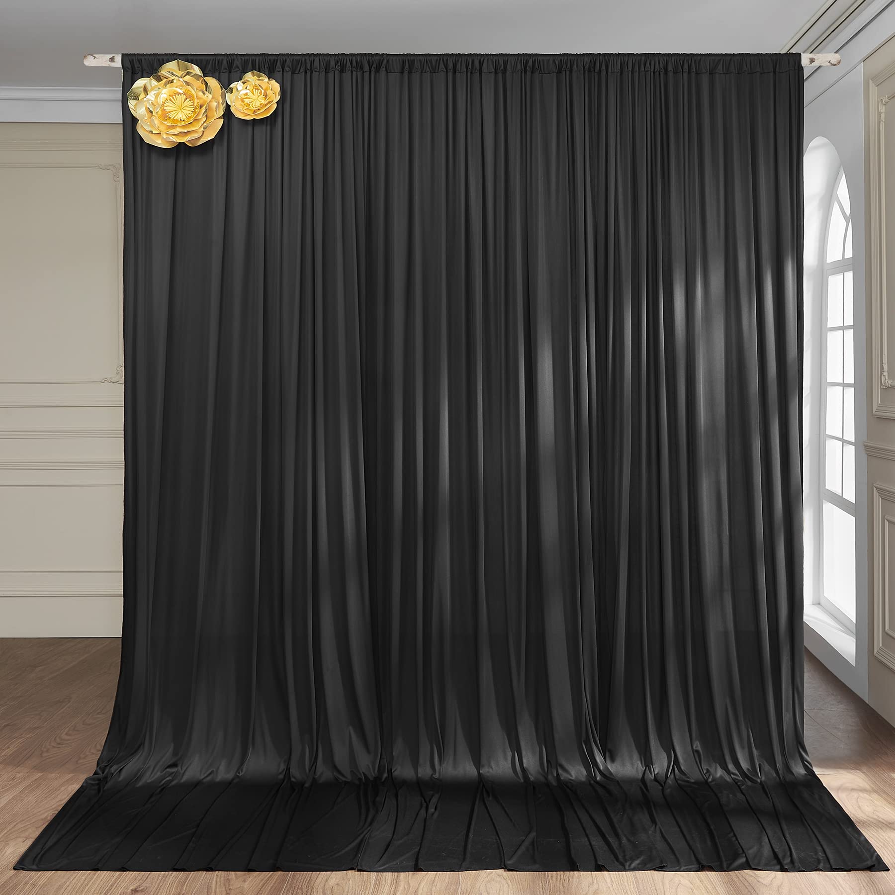 10ft x 7ft Wrinkle-Free Black Backdrop Curtain - Premium Photography Background for Parties, Weddings, Baby Showers & Events - Durable Fabric with Stand for Studio & Home Use