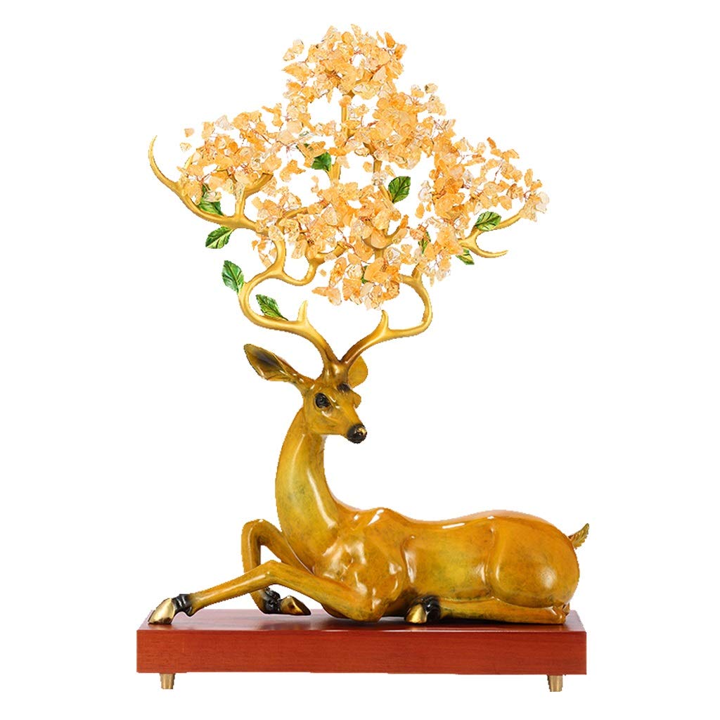 Large 18.8 Inch Golden Crystal Tree Wishing Tree with Lucky Deer - Feng Shui Home Decor, Wedding Gift, Housewarming Present for Good Fortune & Positive Energy | Perfect for Living Room, Office Desk, or Meditation Space