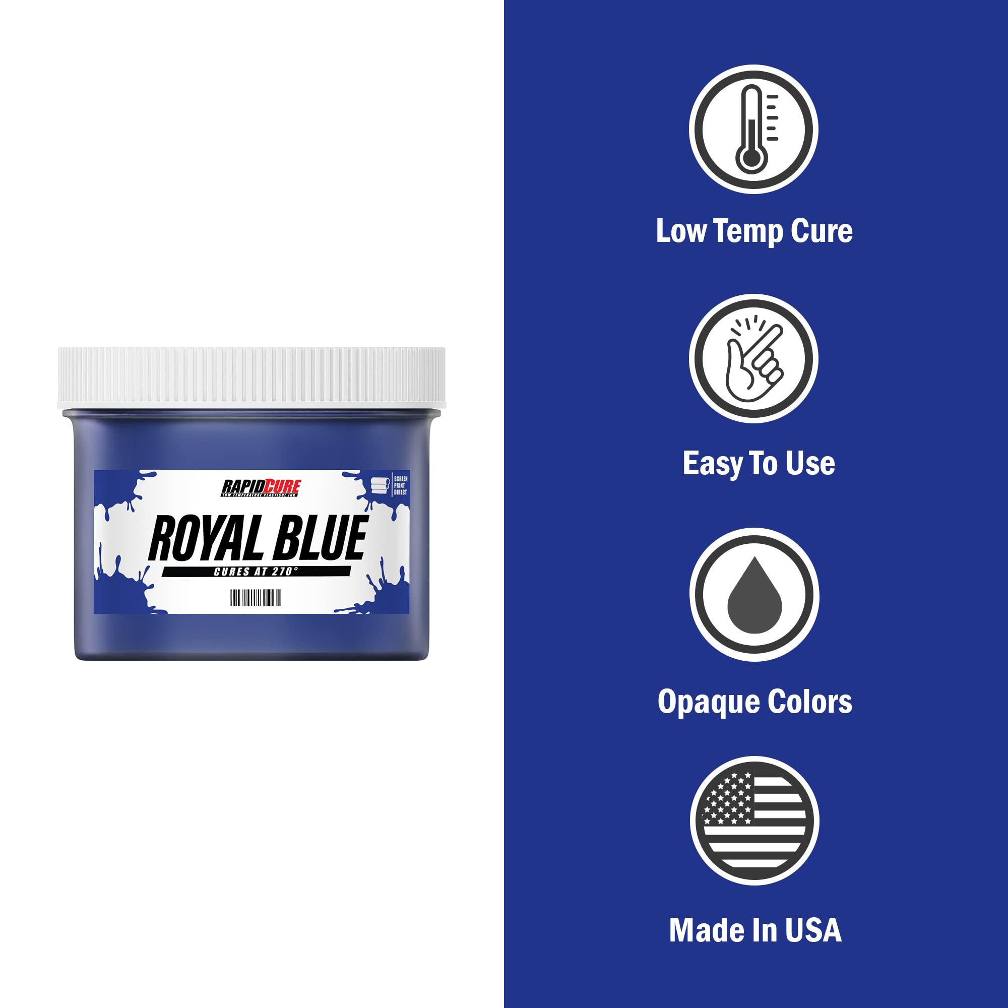 Rapid Cure® Blue Plastisol Screen Printing Ink (5 Gallon - 640oz) - Fast Drying Fabric Paint for T-Shirts, Hoodies & Bags - Made in USA - Ideal for DIY Printing, Custom Apparel & Small Business Production