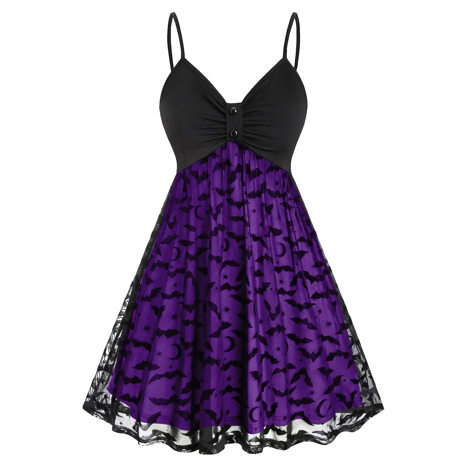 Gothic Women's Bat Belt Vintage Dress for Halloween Party & Festival - Elegant Button Down Gothic Dress for Cosplay, Themed Events & Night Out