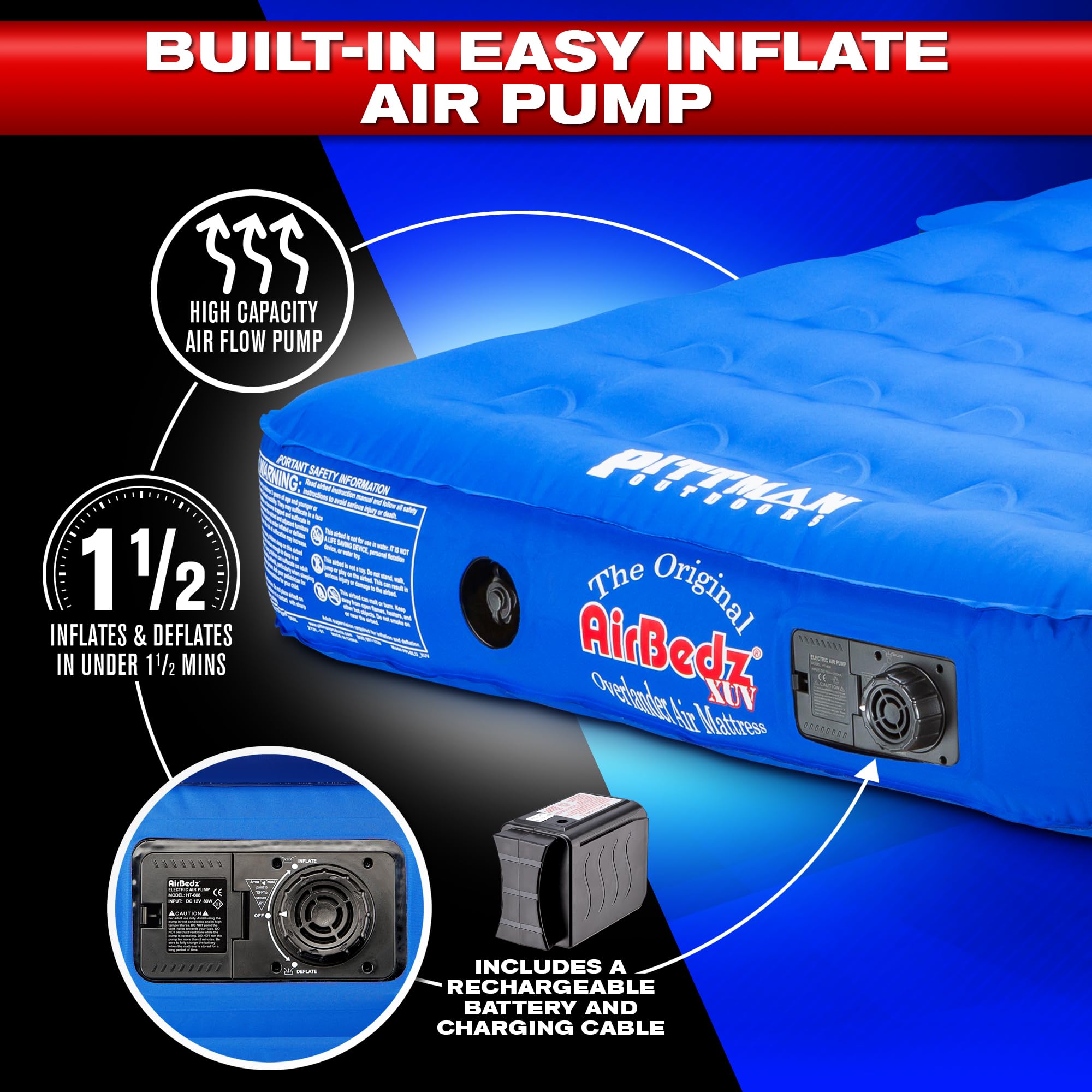 Premium Pittman Airbedz - Jeep & SUV Air Mattress with Built-in Pump - Low Odor Fabric Shell Design (66
