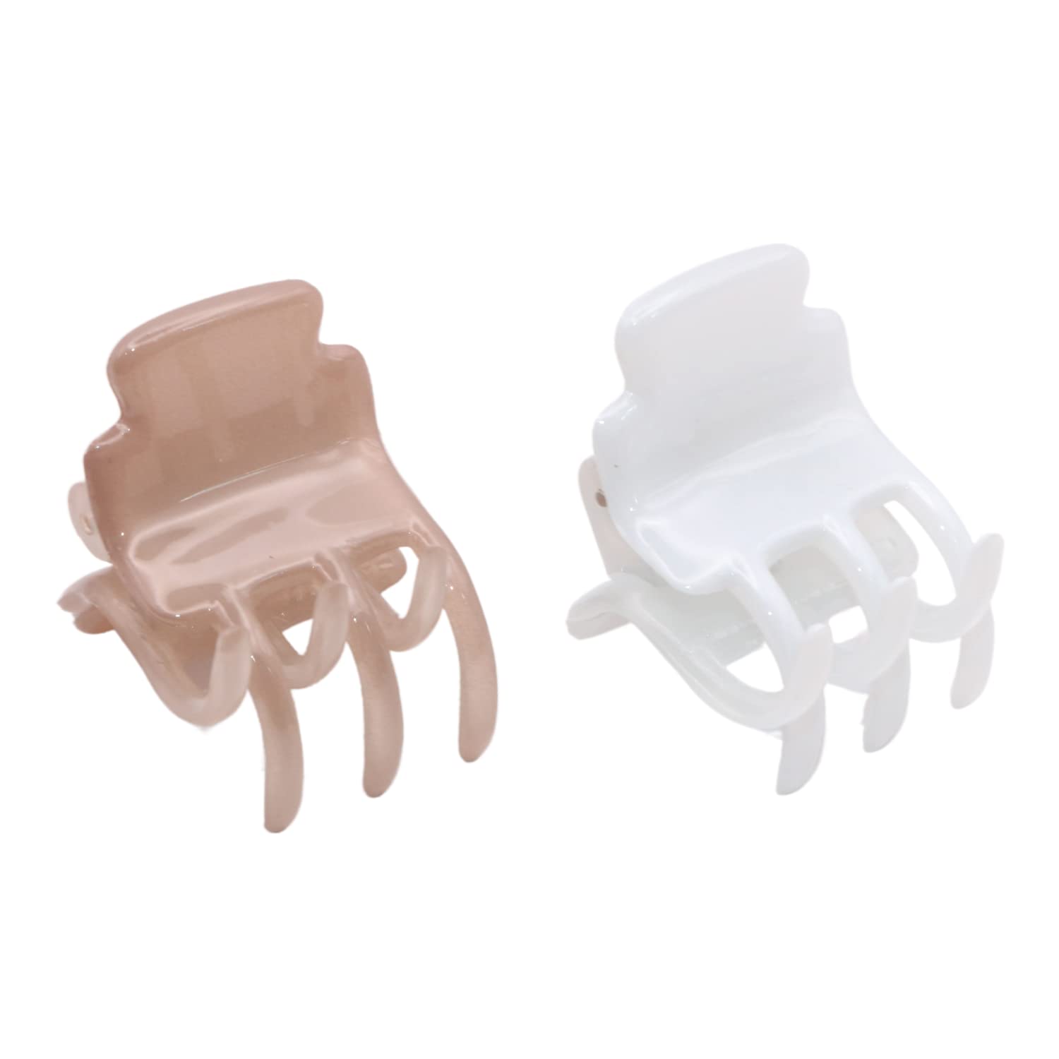 Parcelona French Glossy Square Small Hair Claw Clips - Strong Grip Celluloid Acetate Hair Clips for Women & Girls - Non-Slip Quick Updo Hair Accessories (Blush Pink & White, 3/4 Inch) - Perfect for Work, School, Parties & Everyday Hairstyles