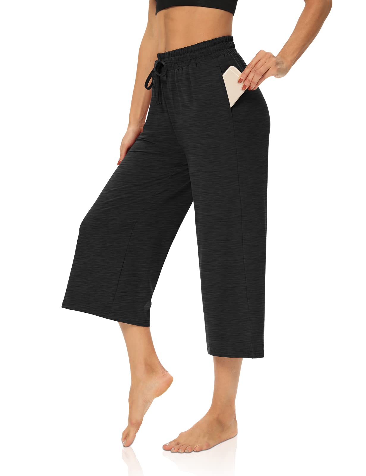 DIBAOLONG Women's Capri Pants - Loose Yoga Pants with Drawstring, Wide Leg Lounge Sweatpants, Comfortable Pajama Pants with Pockets for Yoga, Workout, Home & Travel