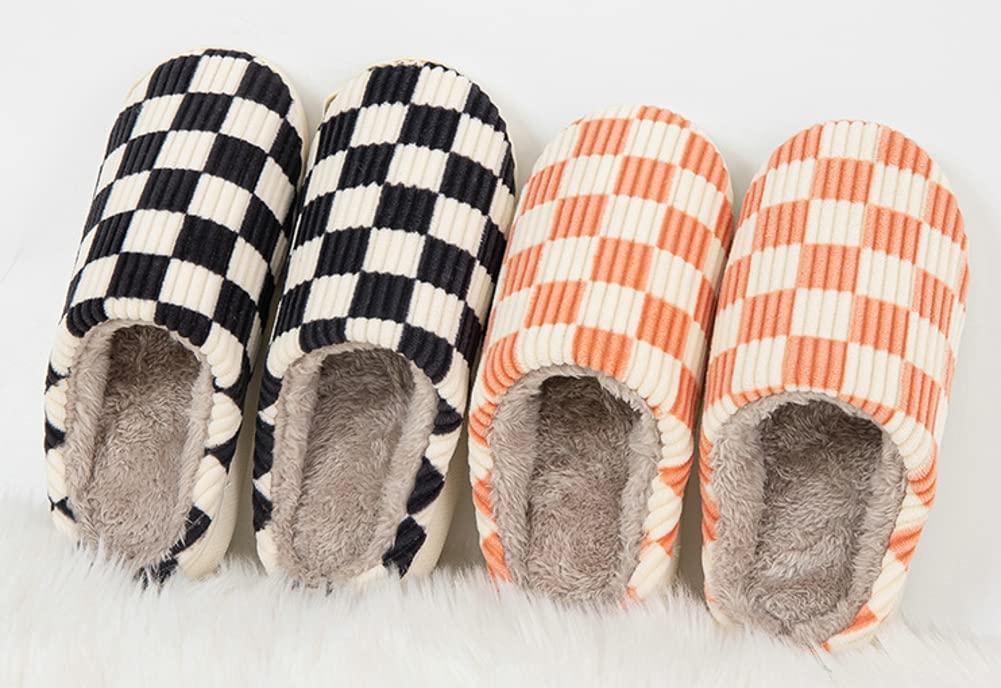 **Women's & Men's Plaid Memory Foam House Slippers - Soft Cozy Indoor/Outdoor Slides with Warm Checkered Design - Perfect for Home, Office & Relaxation**