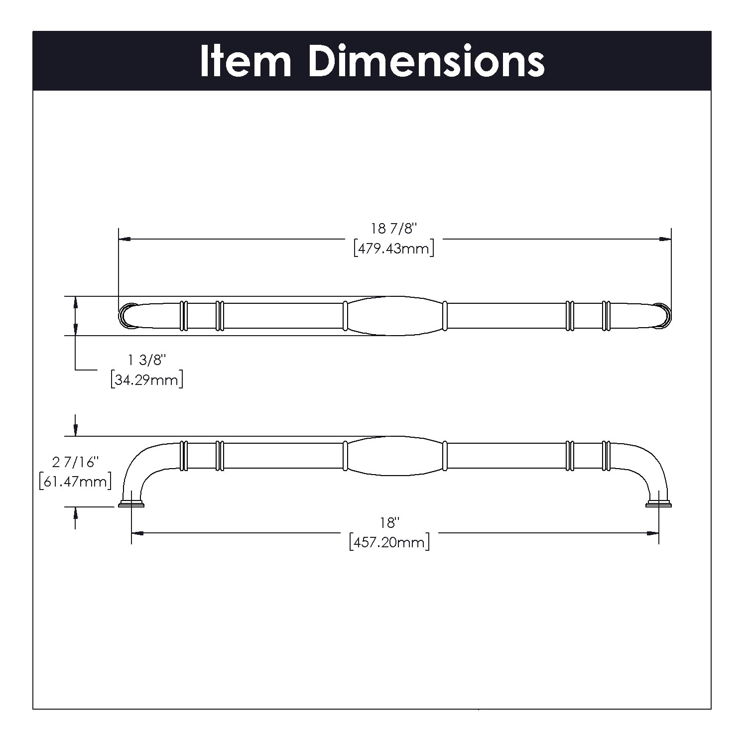 Hickory Hardware 1 Pack Solid Core Kitchen Appliance Pulls - Luxury Cabinet Handles for Doors & Dresser Drawers - 18 Inch Hole Center - Black Nickel Vibed - Williamsburg Collection - Perfect for Modern Kitchens & Home Renovation Projects