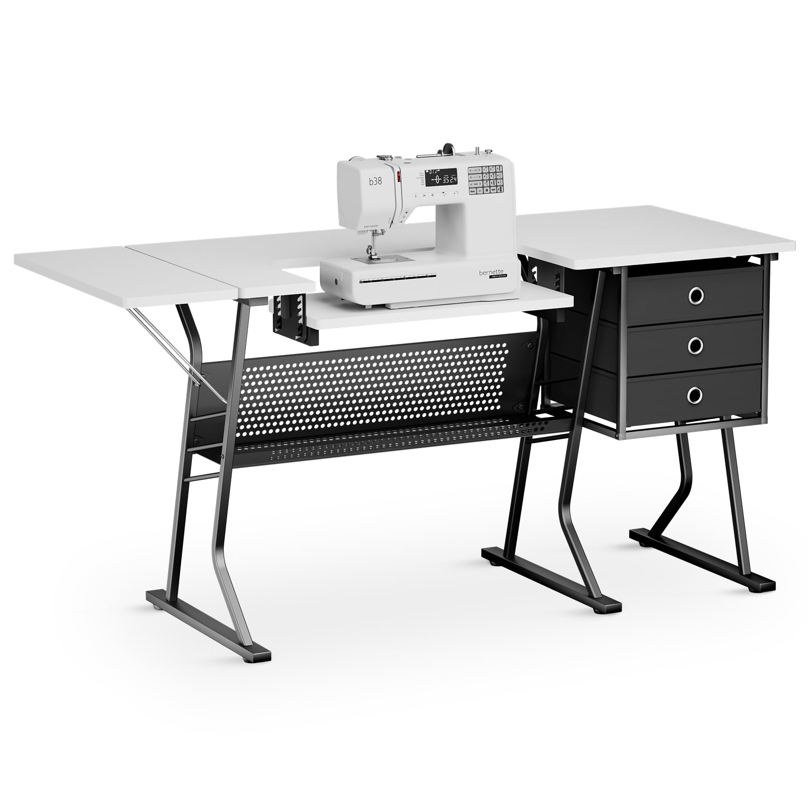 MoNiBloom 60 Inch Large Sewing Craft Table with Adjustable Shelf, Spacious Cutting Area & Storage Drawer - Sturdy Multi-Functional Sewing Machine Table & Computer Desk for Quilting, DIY Projects & Home Office Workspace