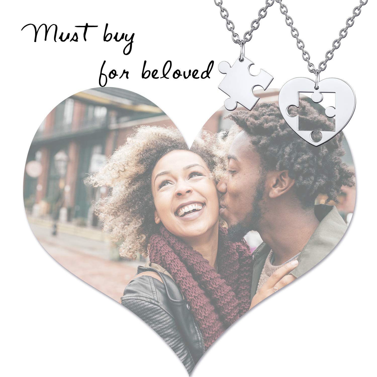 U7 Matching Couple Necklaces for Women & Men - Stainless Steel, Black & 18K Gold Plated Puzzle Piece Pendant - Romantic Gift for Couples, Best Friends & Anniversaries - Perfect for Valentine's Day, Weddings & Relationship Gifts