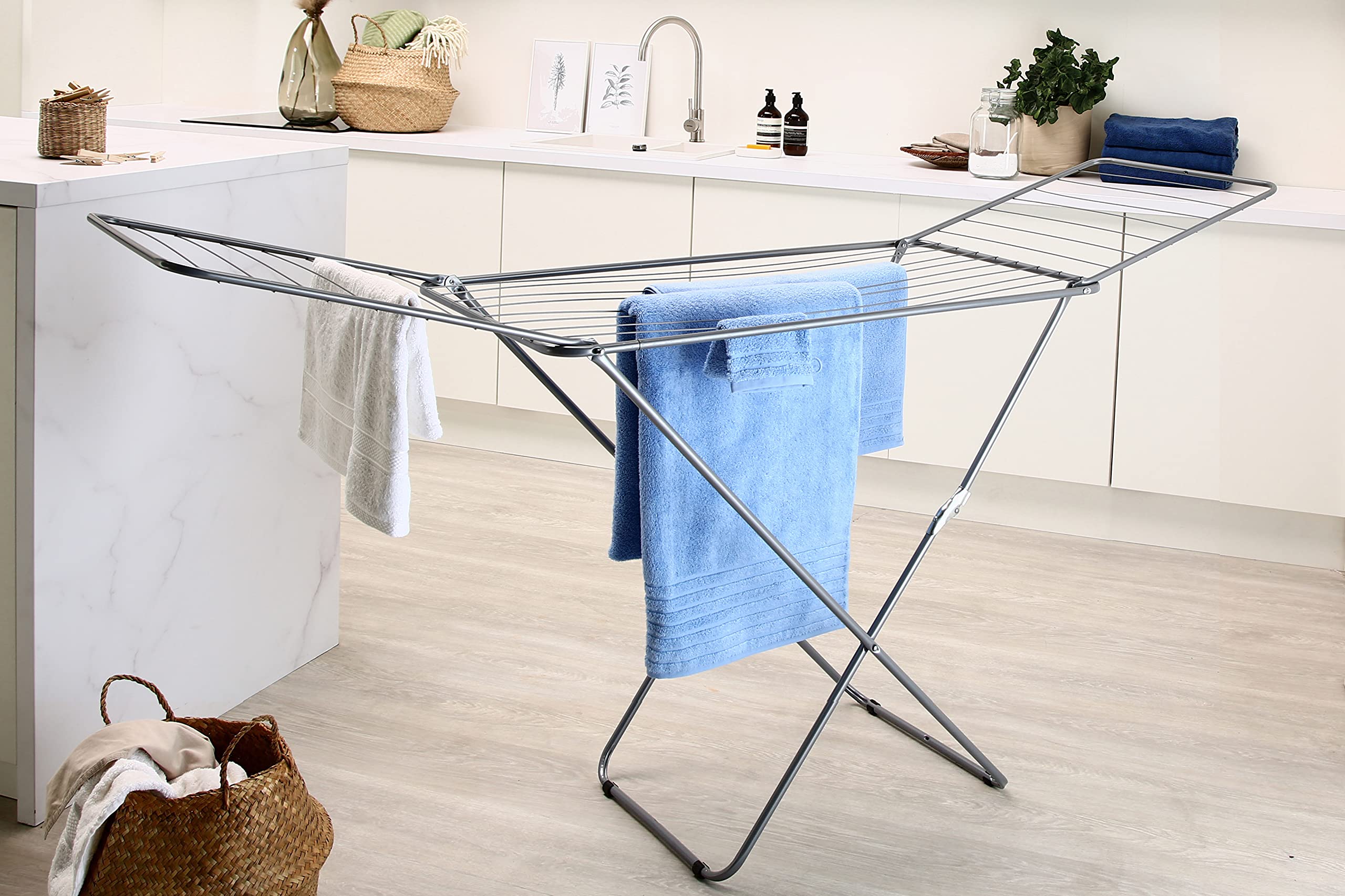 Metaltex Capri 20m Grey Clothes Drying Rack - Foldable Indoor/Outdoor Laundry Rack for Apartments, Balconies & Small Spaces