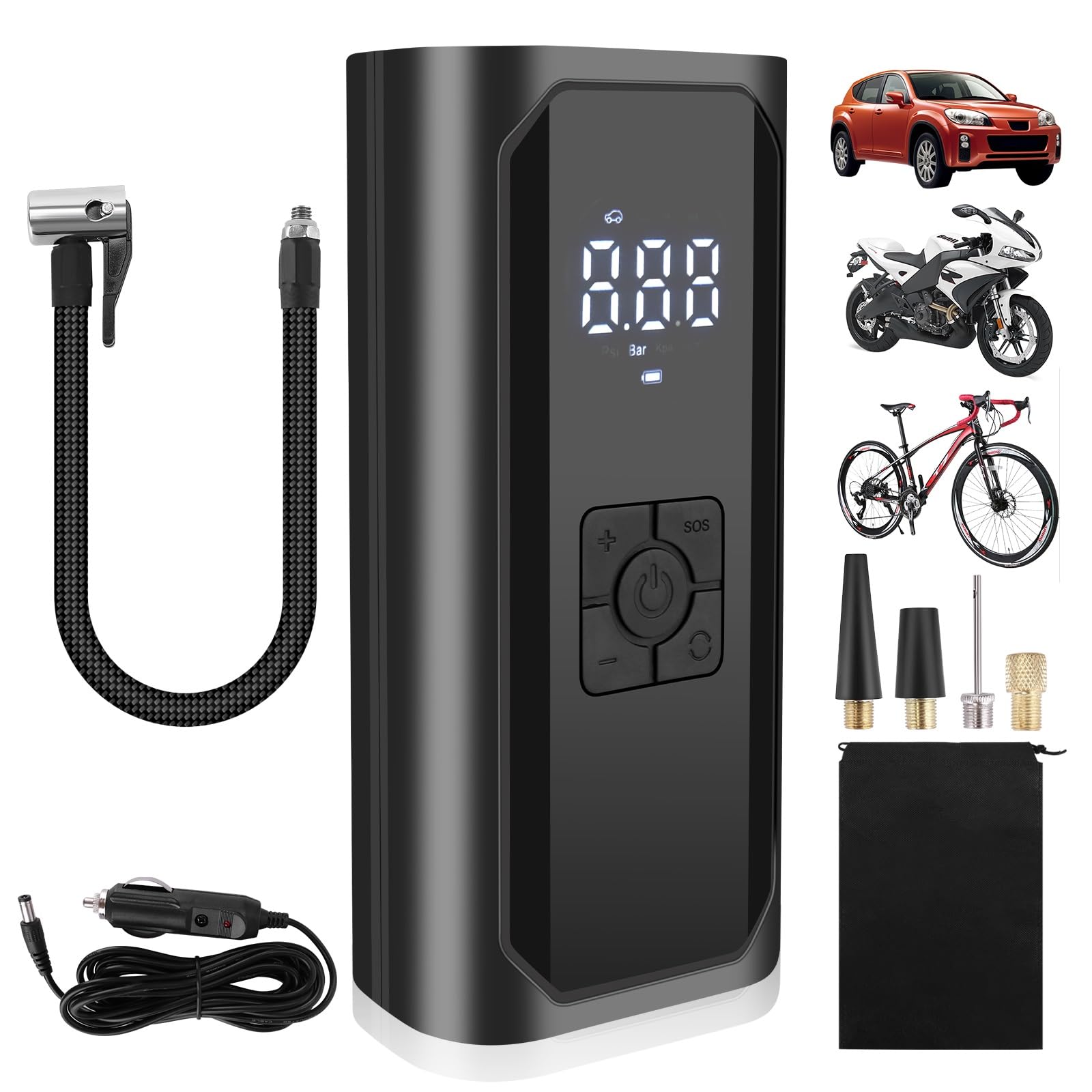 150PSI Portable Air Compressor for Car Tires - 12V DC Tire Inflator with LCD Screen - Fast Inflation for Cars, Motorcycles, Bikes & Sports Equipment - Perfect for Road Trips, Emergency Use, Home Garage & Camping - Ideal for Long Drives, Flat Tire Emergencies, RV Travel and Outdoor Adventures - Great for Roadside Assistance, Vehicle Maintenance, and Inflating Pool Toys, Air Mattresses, and Sports Balls