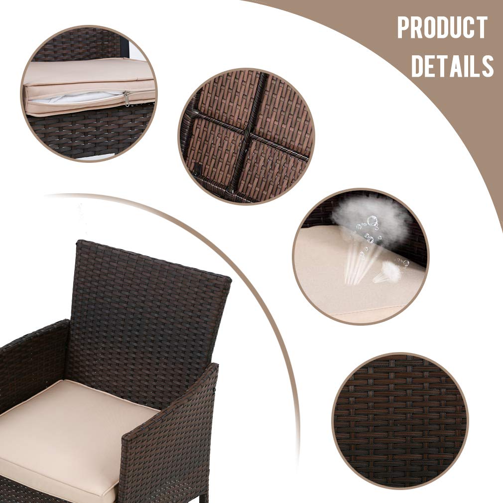 3-Piece Outdoor Patio Furniture Set - Wicker Bistro Table & Rattan Chairs with Coffee Table - Brown Garden Conversation Set for Porch, Yard & Outdoor Dining | Weather-Resistant & Comfortable