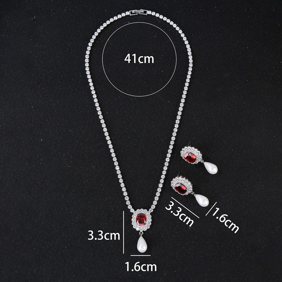 Elegant Cubic Zirconia Pearl Pendant Necklace & Earrings Set for Women - Bridal Wedding Jewelry Accessories - Perfect for Anniversary Gifts, Prom, and Formal Occasions