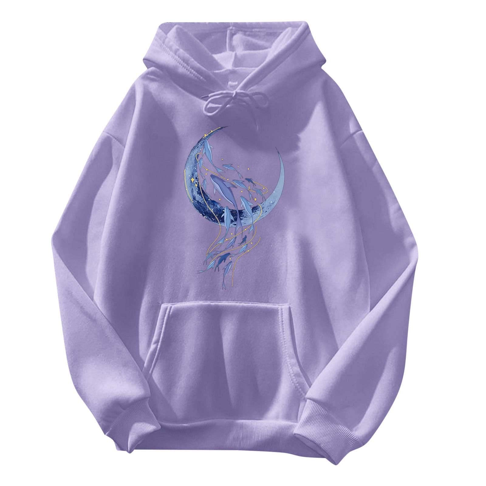 Women's Long Sleeve Hooded Sweatshirt with Drawstring - Soft Everyday Casual Pullover with Stylish Print | Perfect for Lounge Wear, Workout, and Street Fashion