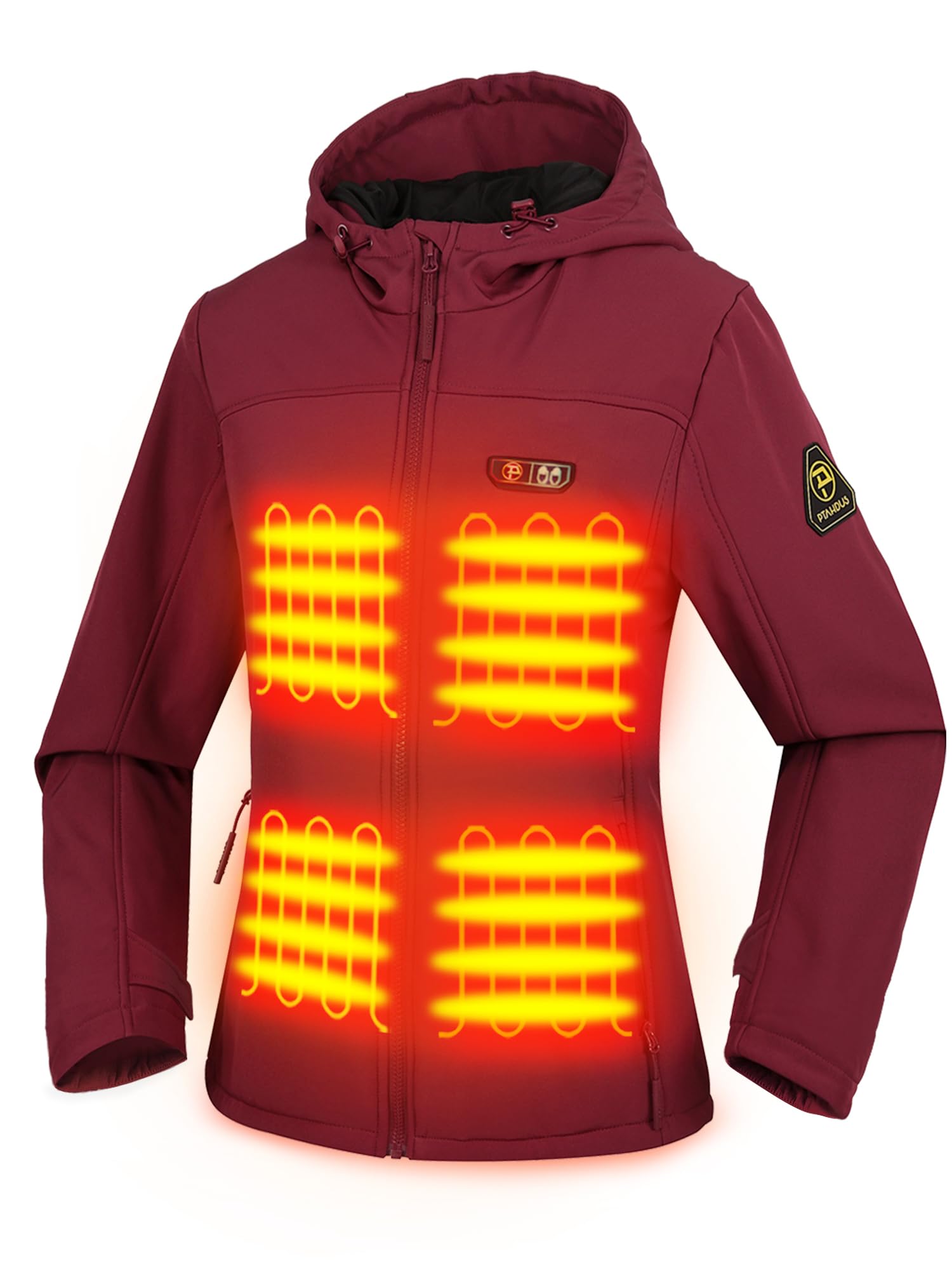 PTAHDUS Women's Heated Jacket with 5 Adjustable Heat Zones & Battery Pack - Winter Warm Coat with Hand Warmer Pockets for Outdoor Activities, Skiing, and Cold Weather Commuting
