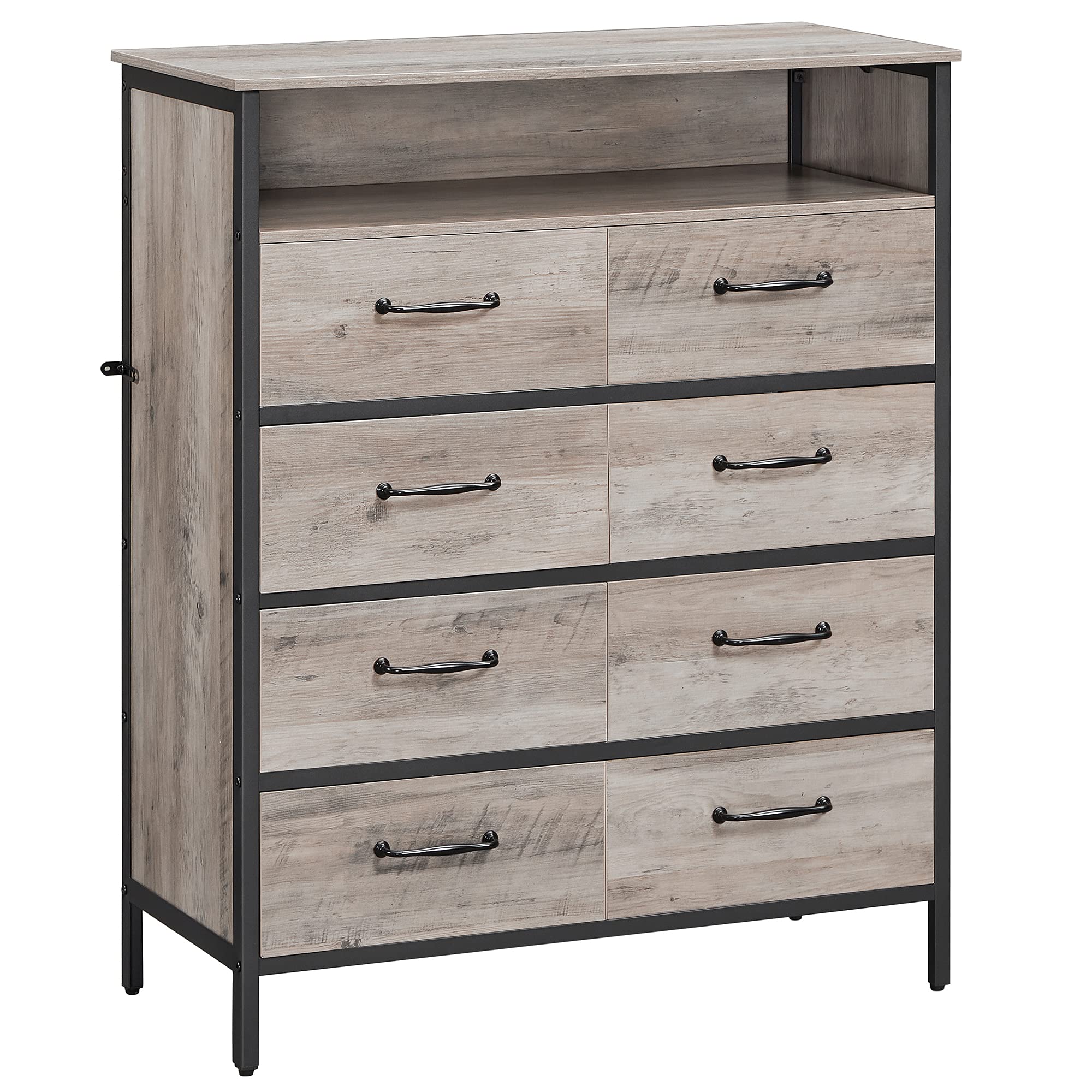 VASAGLE 5-Drawer Dresser for Living Room, Bedroom, or Office - Modern Chest of Drawers with Open Storage, Non-Woven Fabric Drawers & Sturdy Steel Frame in Greige/Black (URDD021B02) - Perfect for Organizing Clothes, Linens, or Home Decor Accessories