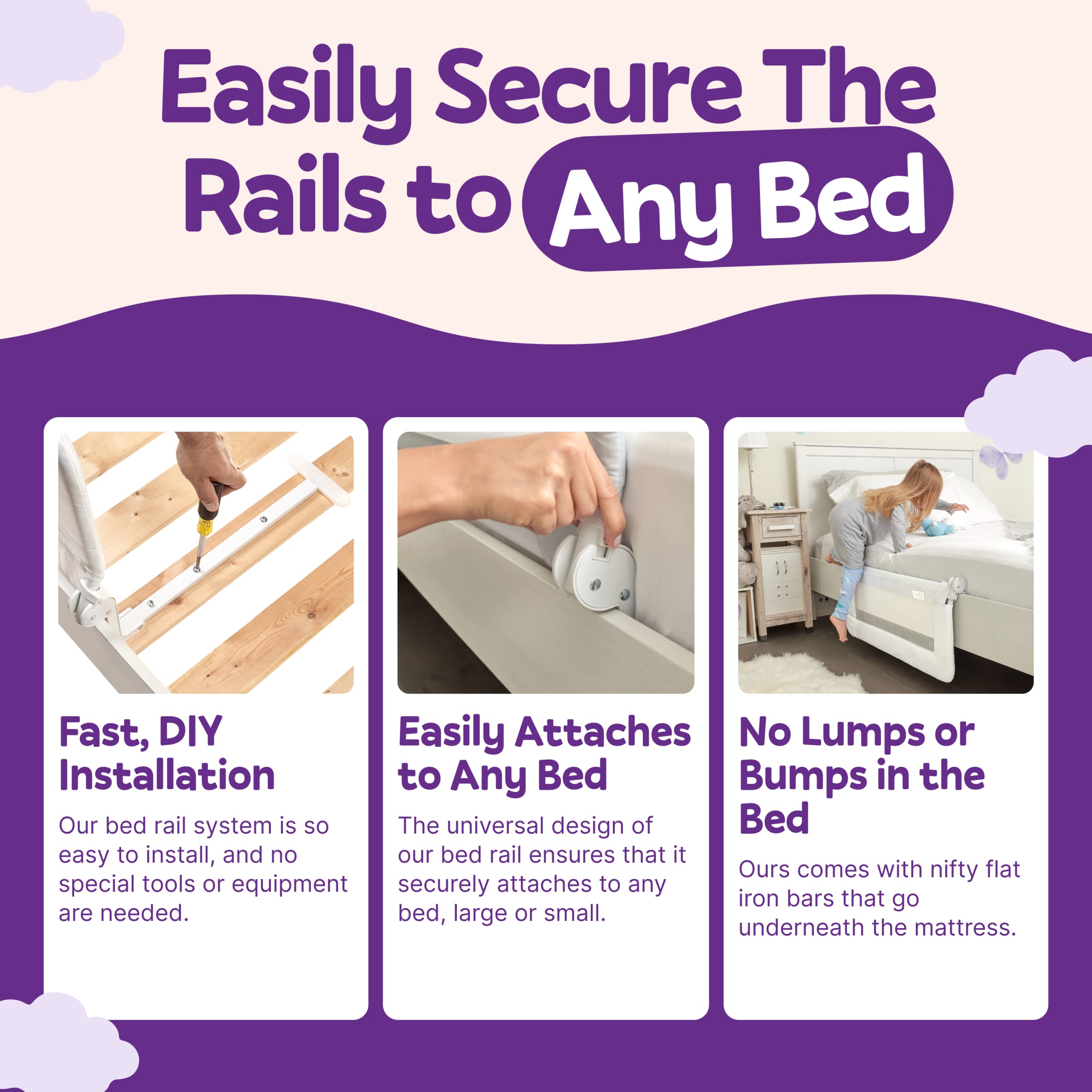 ComfyBumpy Extra Long Adjustable Toddler Bed Rails - Safety Bed Rail Guard for Kids & Babies - Fits Twin, Full, Queen & King Size Beds - White XL (59