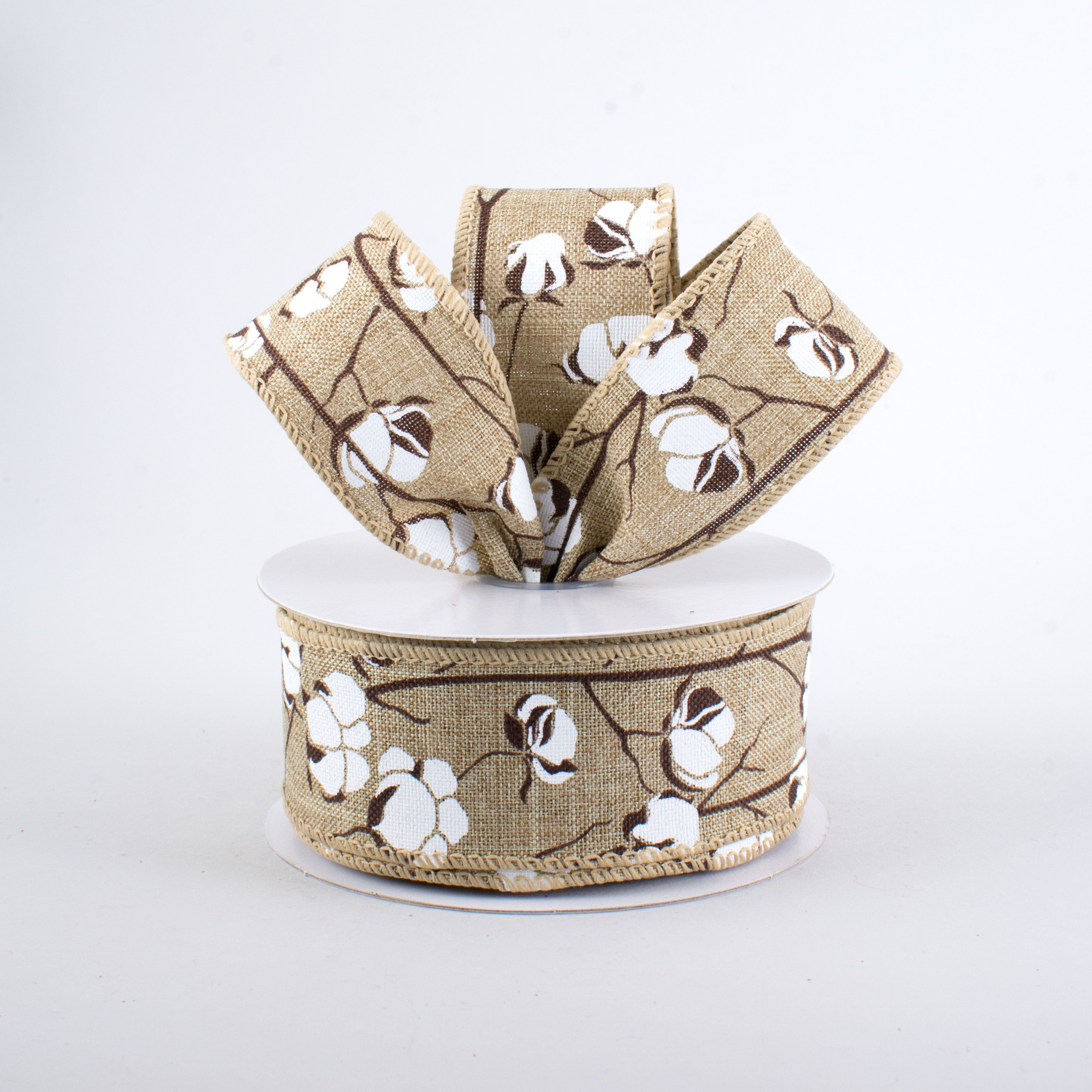 Natural 1.5 Inch Cotton Boll Ribbon - 10 Yards Rustic Farmhouse Decor for Gift Wrapping, Wedding Favors & DIY Crafts